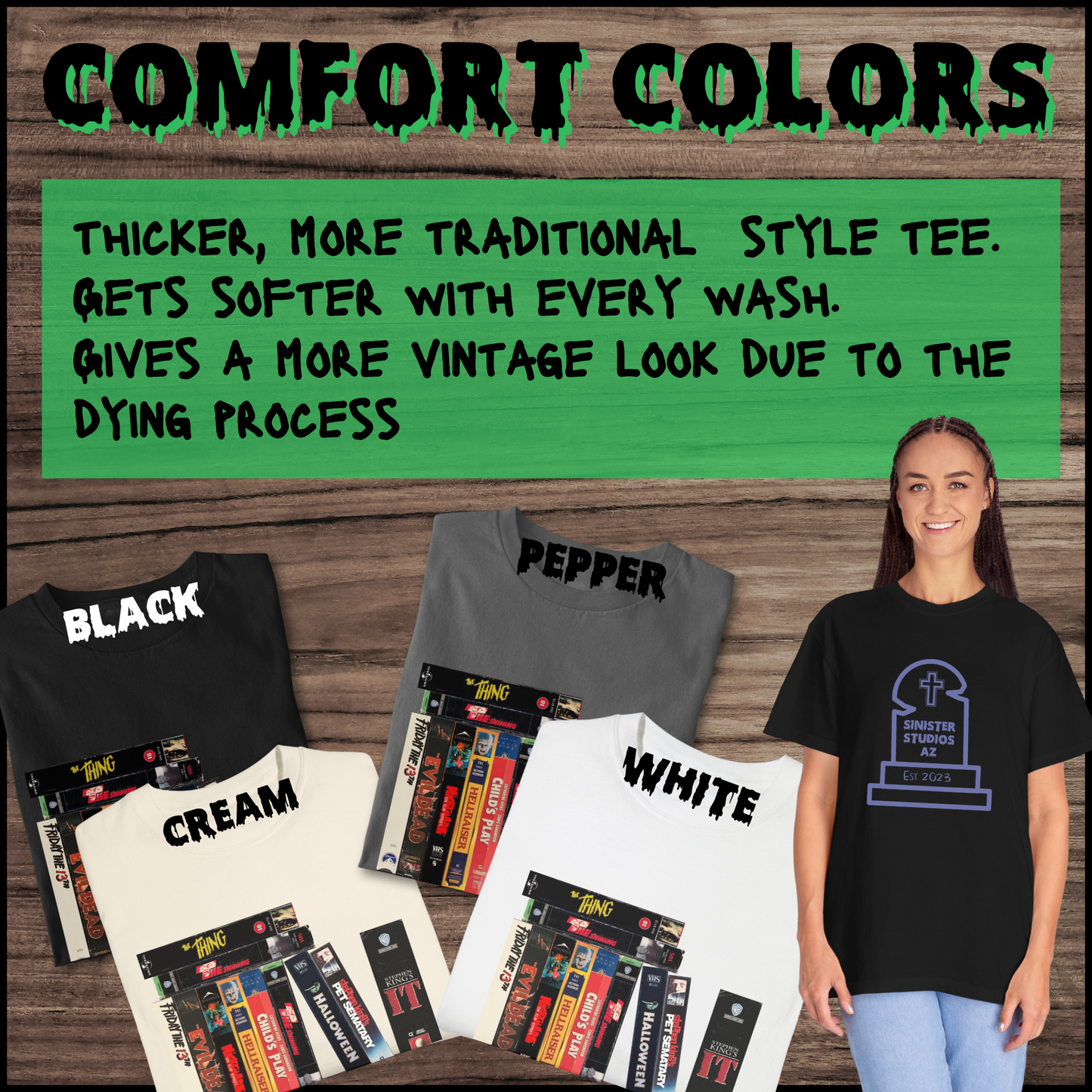 Retro Horror VHS Tee 80s Scary Movie Shirt Featuring IT, Halloween, Evil Dead, Freddy, Jason & More | Horror Gift for Fans