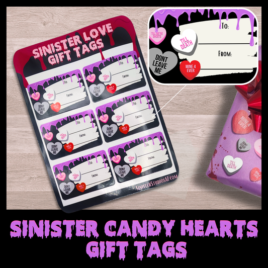 Sinister Candy Heart Gift Tags Valentines gift Anniversary heart gift tags macabre love hearts gift wrap tags punk valentines gift