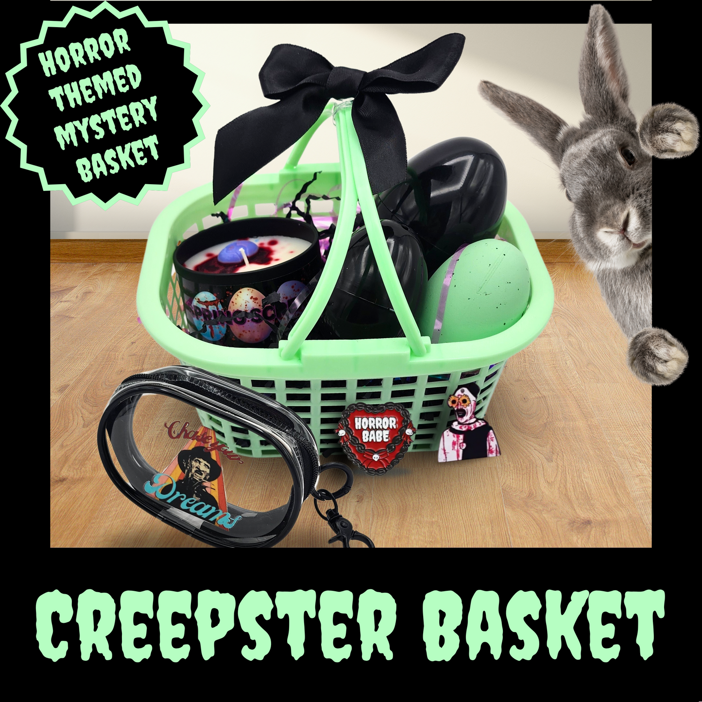 Creepster Basket | Horror Mystery Easter Basket | Spooky Goth Gift with Horror-Themed Surprises & Black Eggs