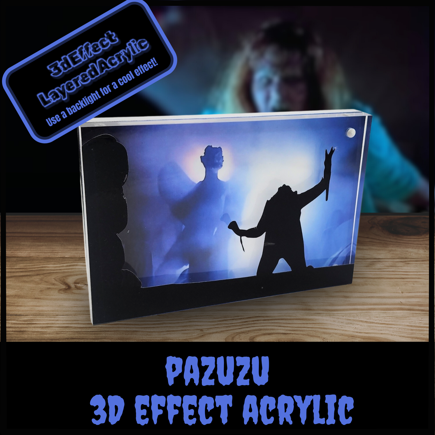 Pazuzu 3D Effect Acrylic | The Exorcist Horror Scene Art | Regan Possession Shadow Display | Light Base or Tealight Add-On