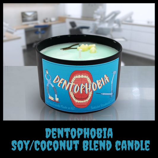 Dentophobia Candle – Fresh Mint Scented Soy & Coconut Wax Horror Candle, Creepy Dental-Themed Decor for Horror & Oddity Lovers