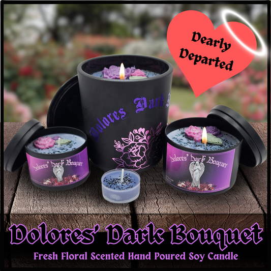 Dolores' Dark Bouquet soy candle rose lilac lavender candle floral scented gothic candle macabre candle gift creepy home decor gift for her housewarming gift floral candle