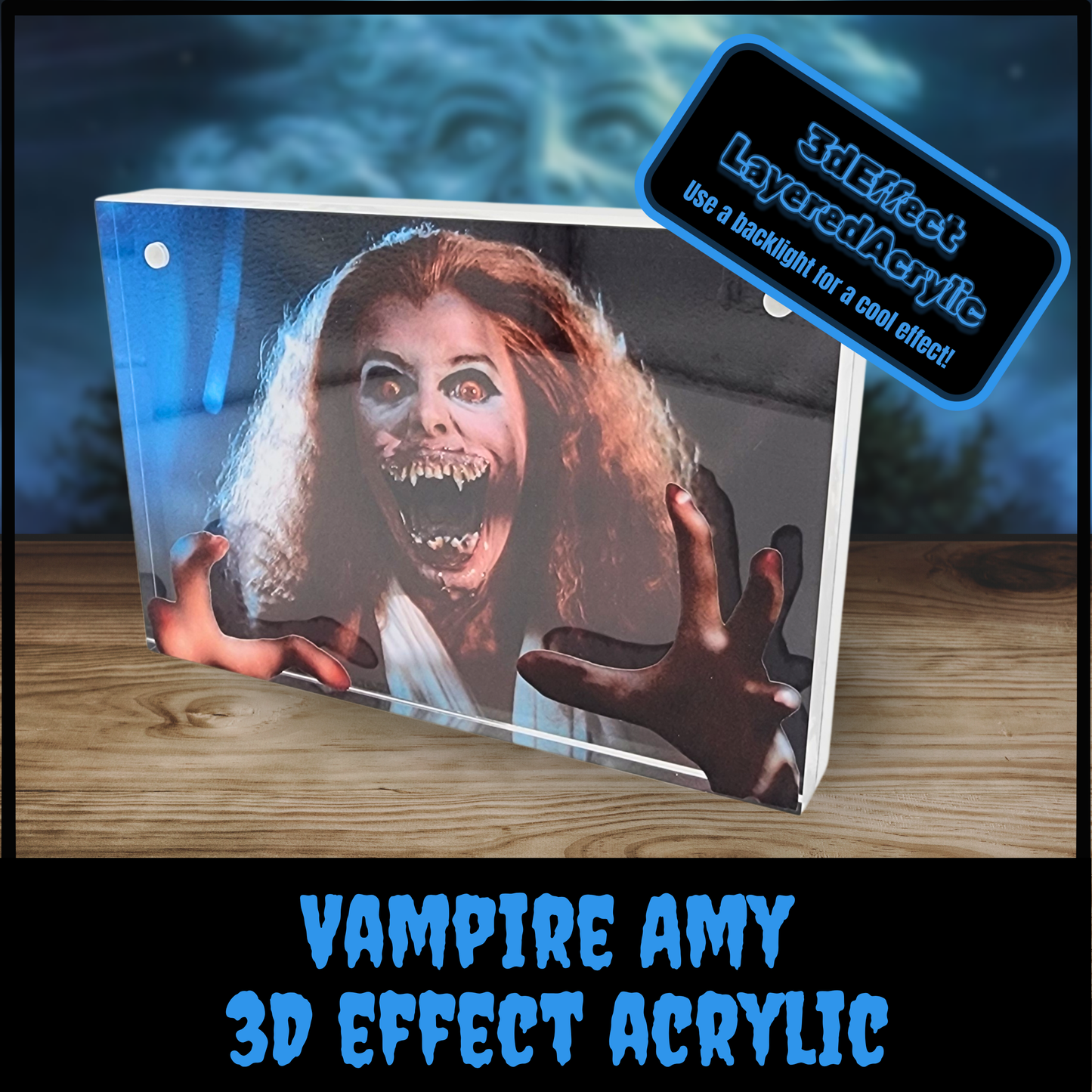 Vampire Amy 3D Effect Acrylic – Fright Night Horror Display | Autograph-Friendly Acrylic Collectible | Sinister Studios AZ Exclusive