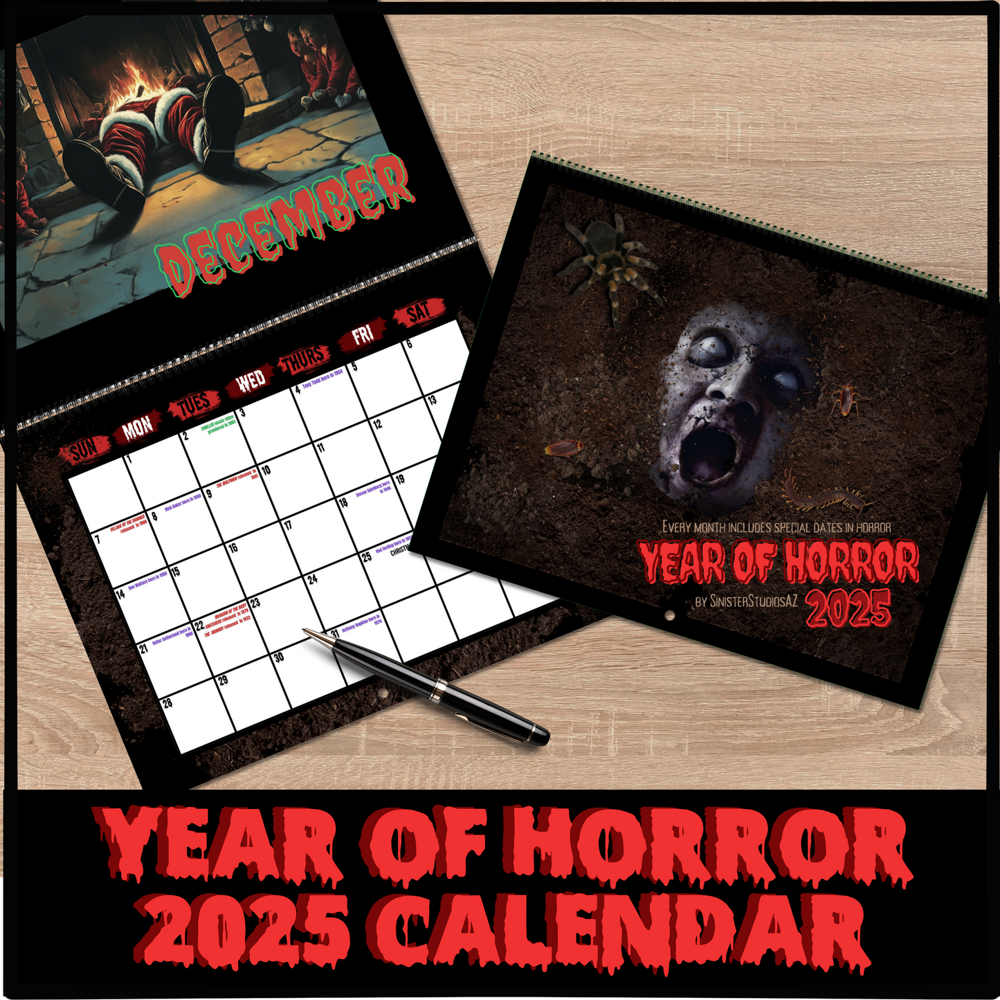 Year of Horror 2025 Wall Calendar horror gift Christmas gift for horror fan horror facts calendar office gift