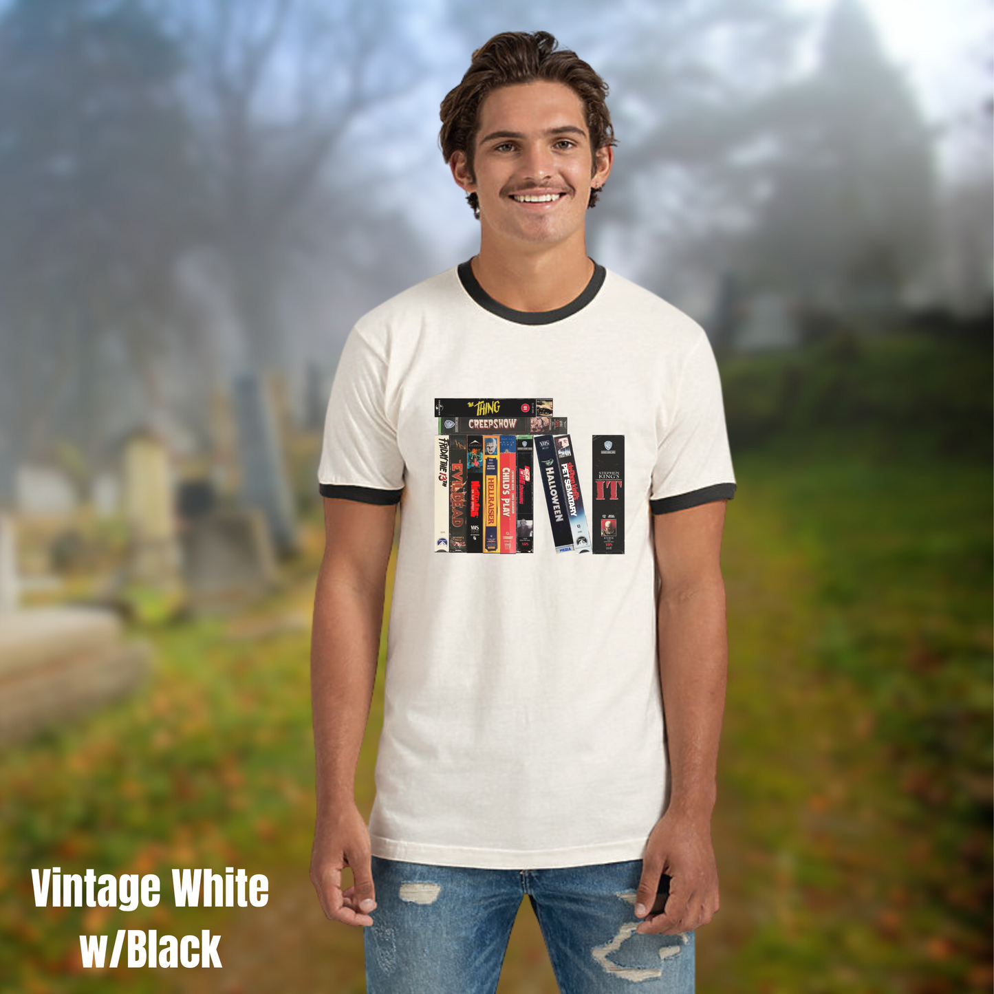 Retro Horror VHS Ringer Tee 80s horror tee gift for her horror fan ringer tee for him horror movie fan shirt