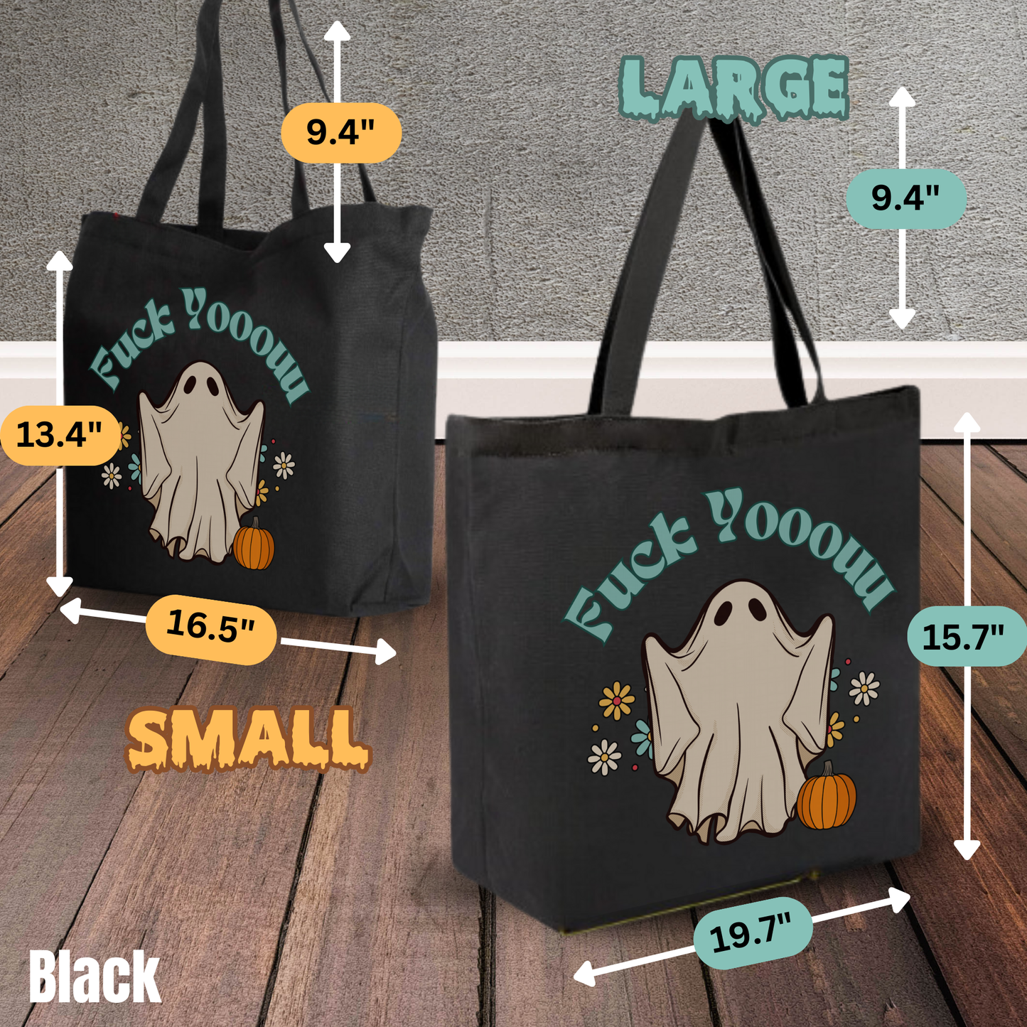 F You Ghost tote bag with zipper closure, halloween tote bag, retro ghost tote bag, gift for horror fan, reusable shopping tote, horror movie tote bag gift for her