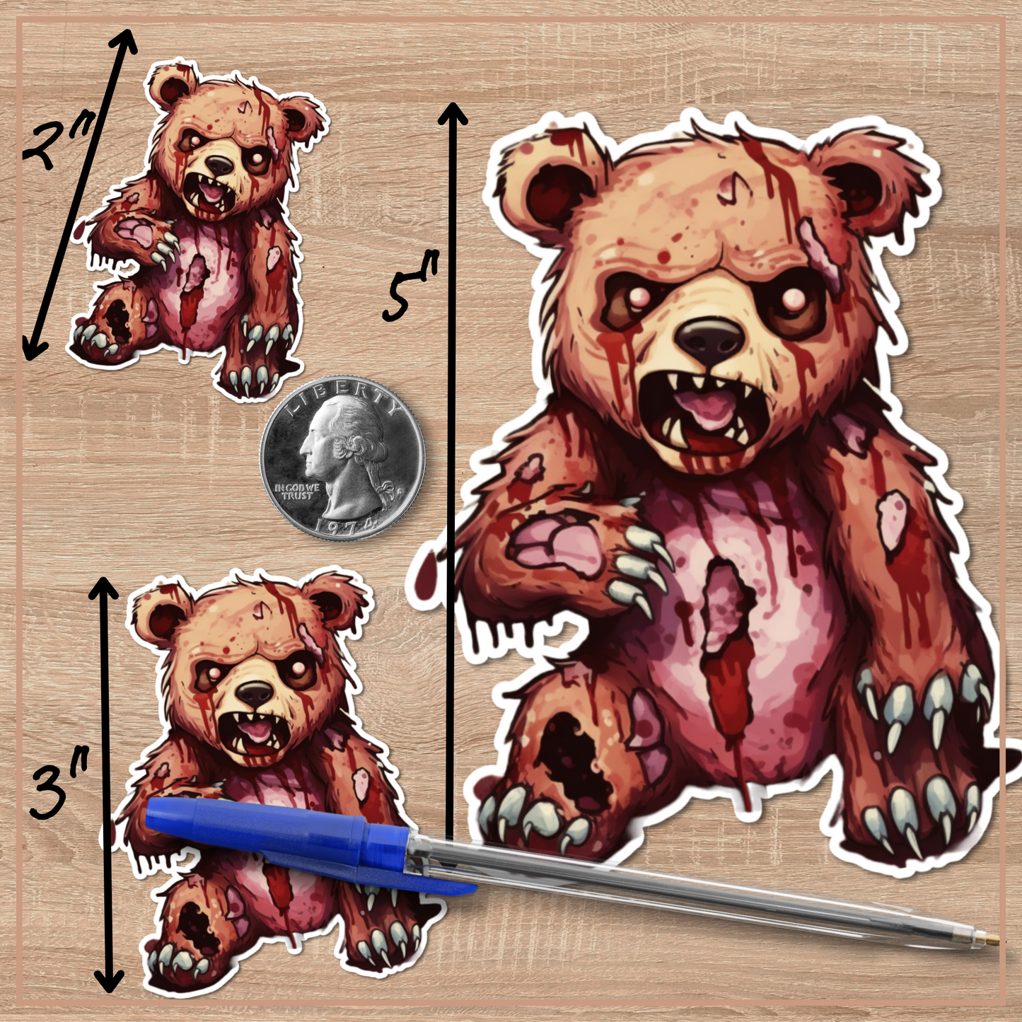 Zombie Teddy kiss cut sticker vinyl decal animal zombie sticker party favor sticker gift teddy bear zombie cute zombie bear stickerhorror vinyl sticker