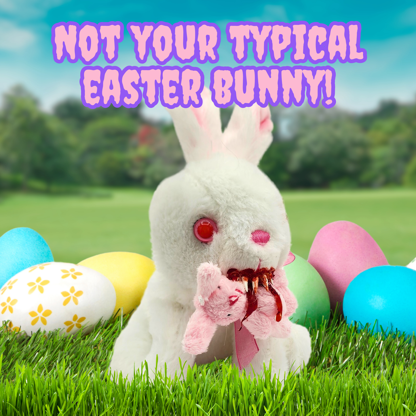 Bad Bunny Plush – Creepy Horror Rabbit Stuffed Animal, Cute Yet Sinister Bloodthirsty Bunny for Horror Fans & Unique Gifts