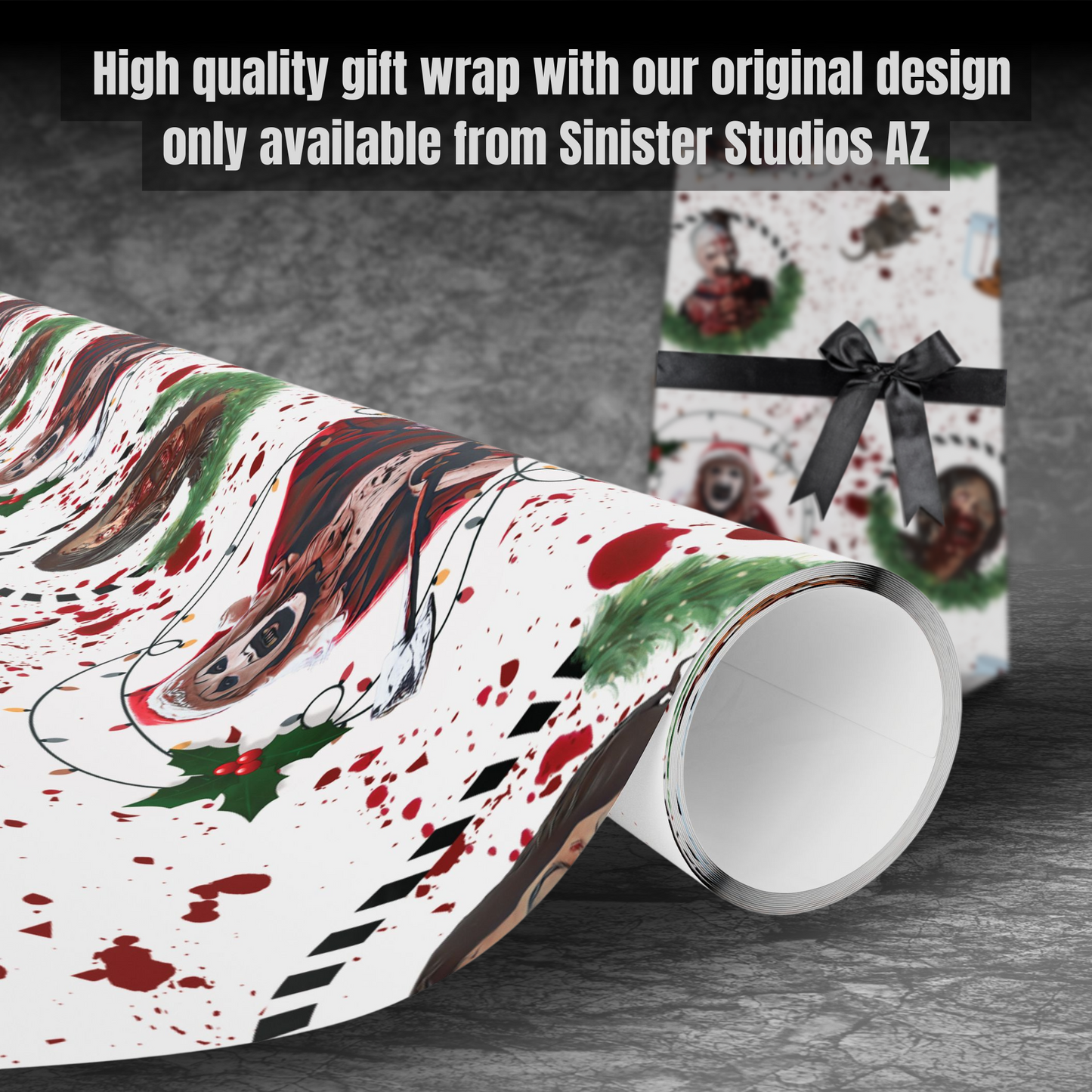 Art & Victoria Christmas Gift Wrap Terrifier gift Horror gift wrap creepy gothic gift wrap scary birthday gift wrap Art the clown gift gothic christmas Terrifier wrapping paper