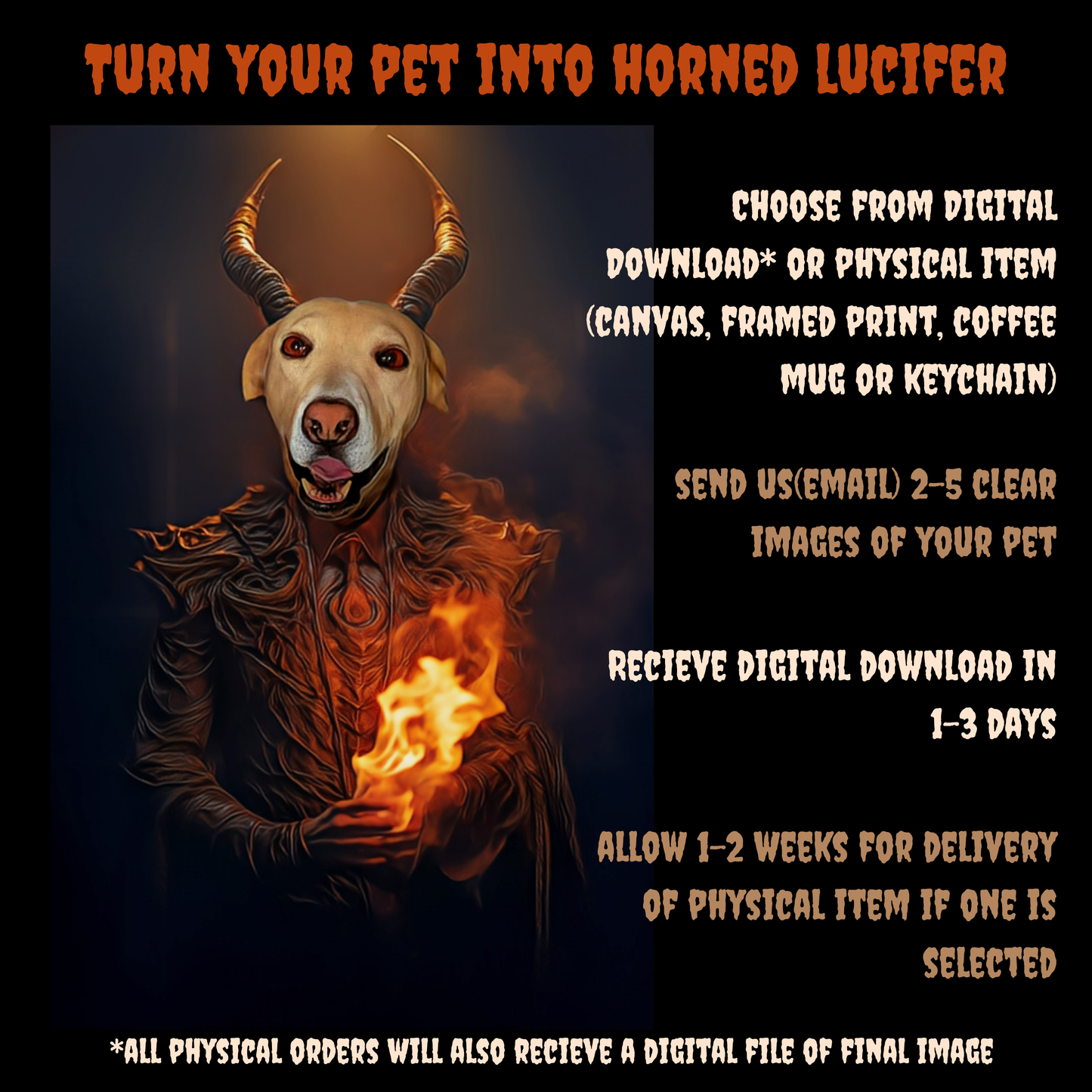 Lucifer Custom Creepy Pet Portrait Personalized Horror Pet portrait digital download creepy demon pet portrait gift for her