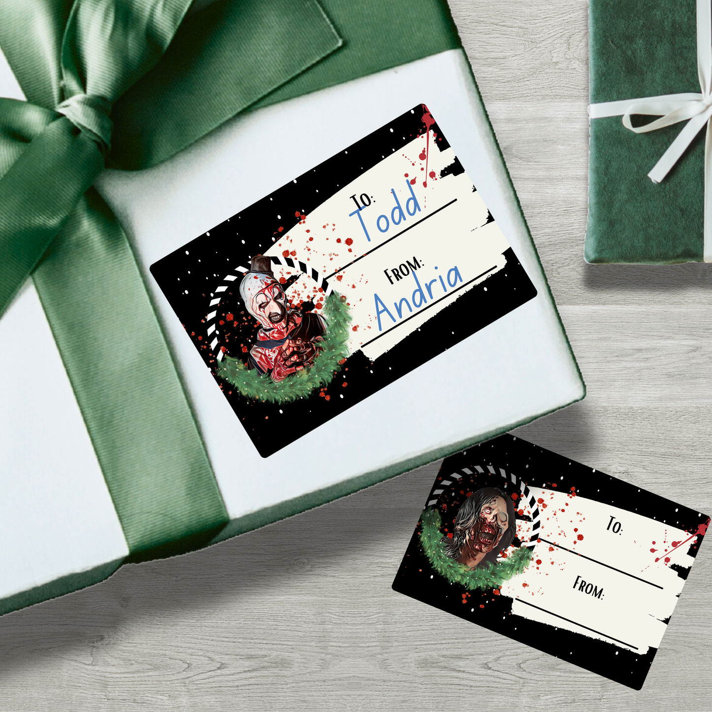 Art & Victoria Christmas Gift Tags Terrifier gift Horror gifttags creepy gothic gift scary birthday gift Art the clown gift gothic christmas Terrifier wrapping paper accessory