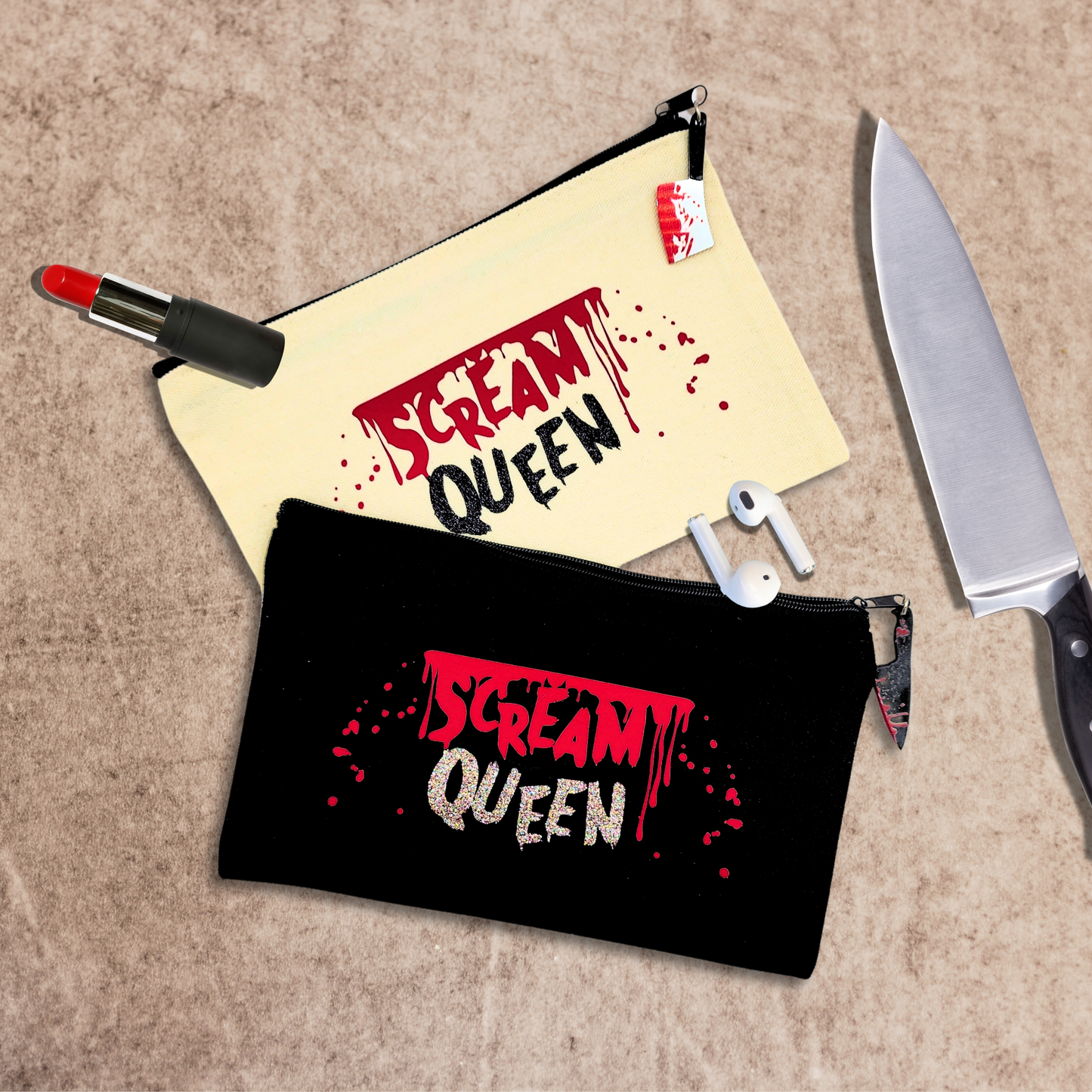 Scream Queen Zippered Pouch | Horror Makeup Bag | Gothic Travel Case for Toiletries & Essentials
