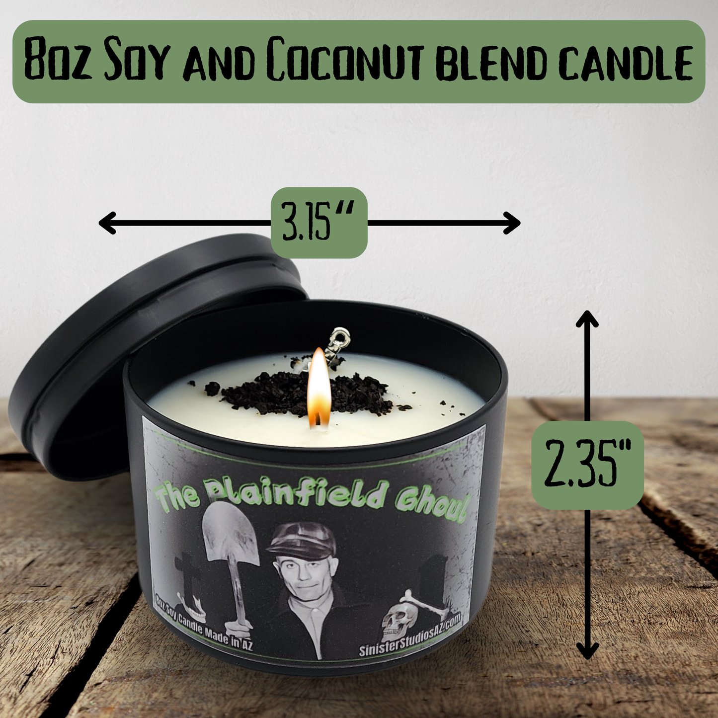 The Plainfield Ghoul soy coconut wax candle leather scented candle serial killer Ed Gein candle housewarming gift true crime home decor gift for her