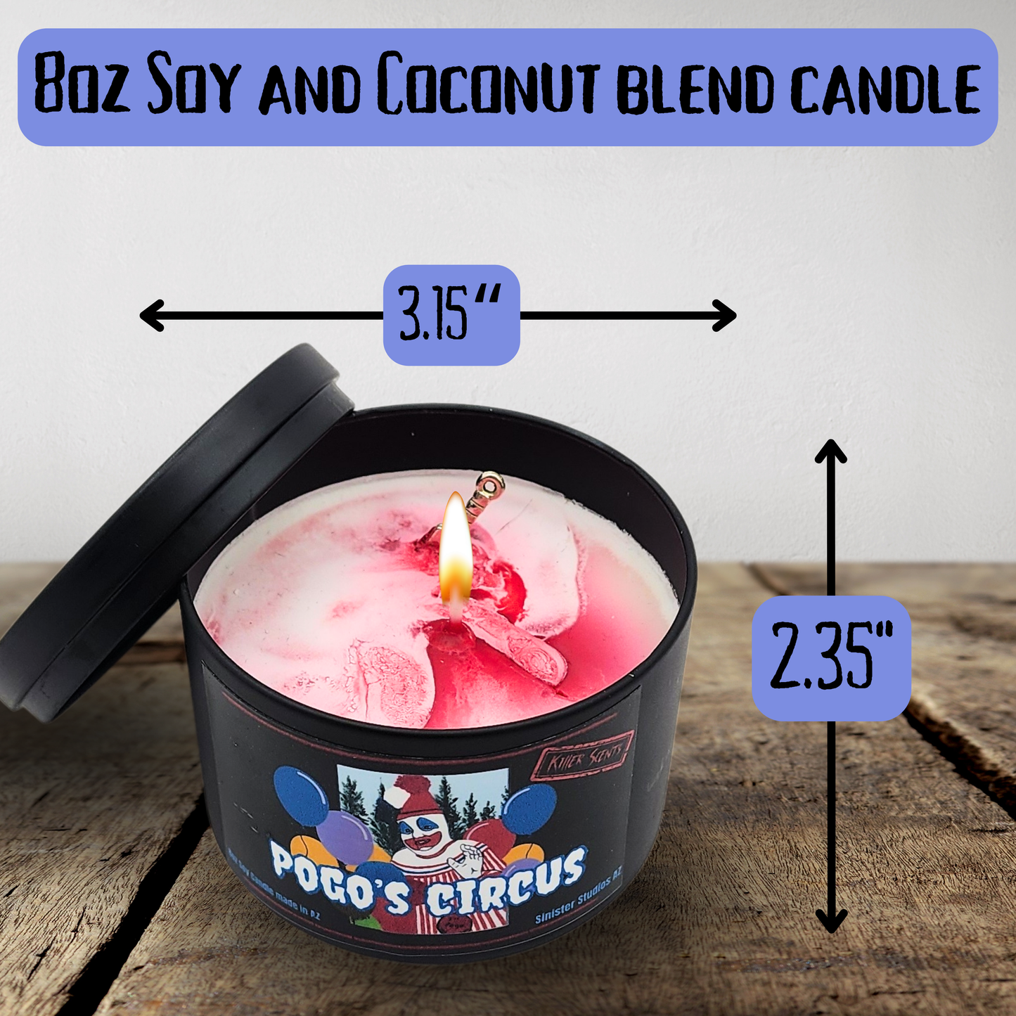 Pogo's Circus Candle – Sugary Berries & Cream Scented Soy & Coconut Wax, John Wayne Gacy-Inspired Horror Decor