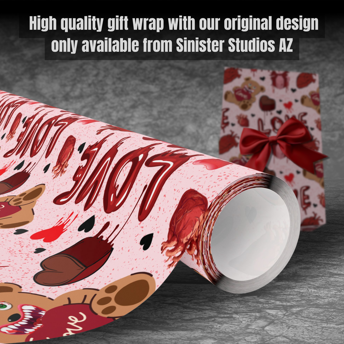 My Bloody Valentine Gift Wrap | Gothic Valentine Wrapping Paper | Creepy Cute Horror Love Wrap