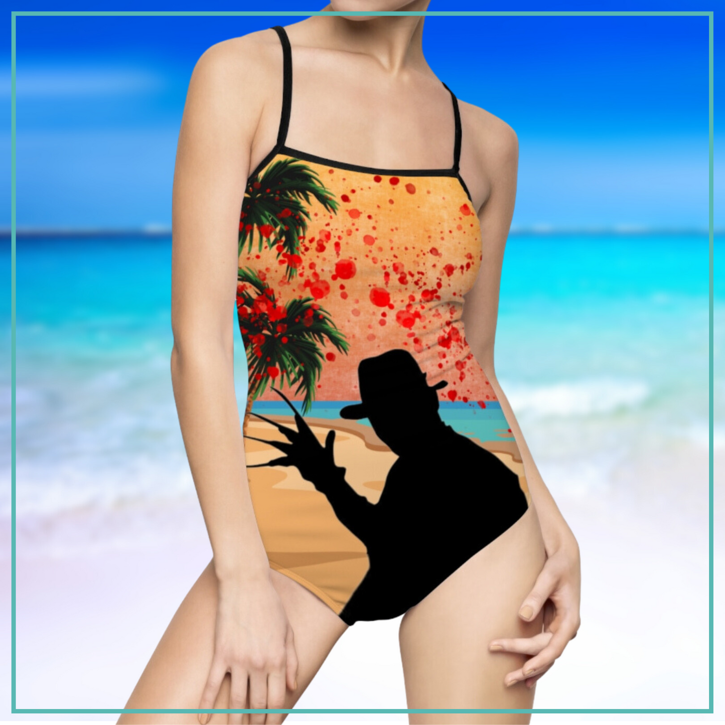 Beachy Freddy strappy one piece women's swimsuit Nightmare on Elm Street inspired movie horror fan swimsuit gift for her Freddy Krueger horror one piece