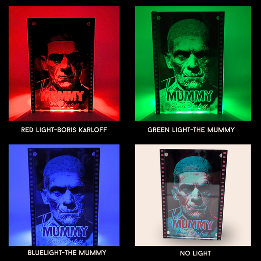 The Mummy 3D Effect Acrylic – Color Reactive Boris Karloff Transformation Horror Art with Optional RGB LED Light Base