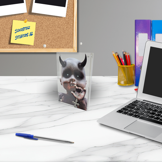 Unholy Innocence 3D Effect Acrylic Horror Doll Display, Creepy Demon Baby Gothic Decor, Mixed Media Acrylic Art with Chain