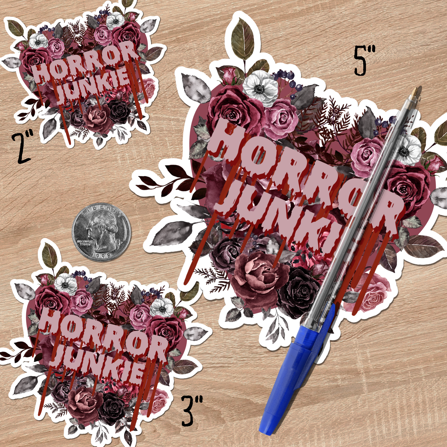 Horror Junkie kiss cut sticker vinyl decal Halloween pretty horror sticker party favor sticker floral horror junkie gift horror fan vinyl sticker
