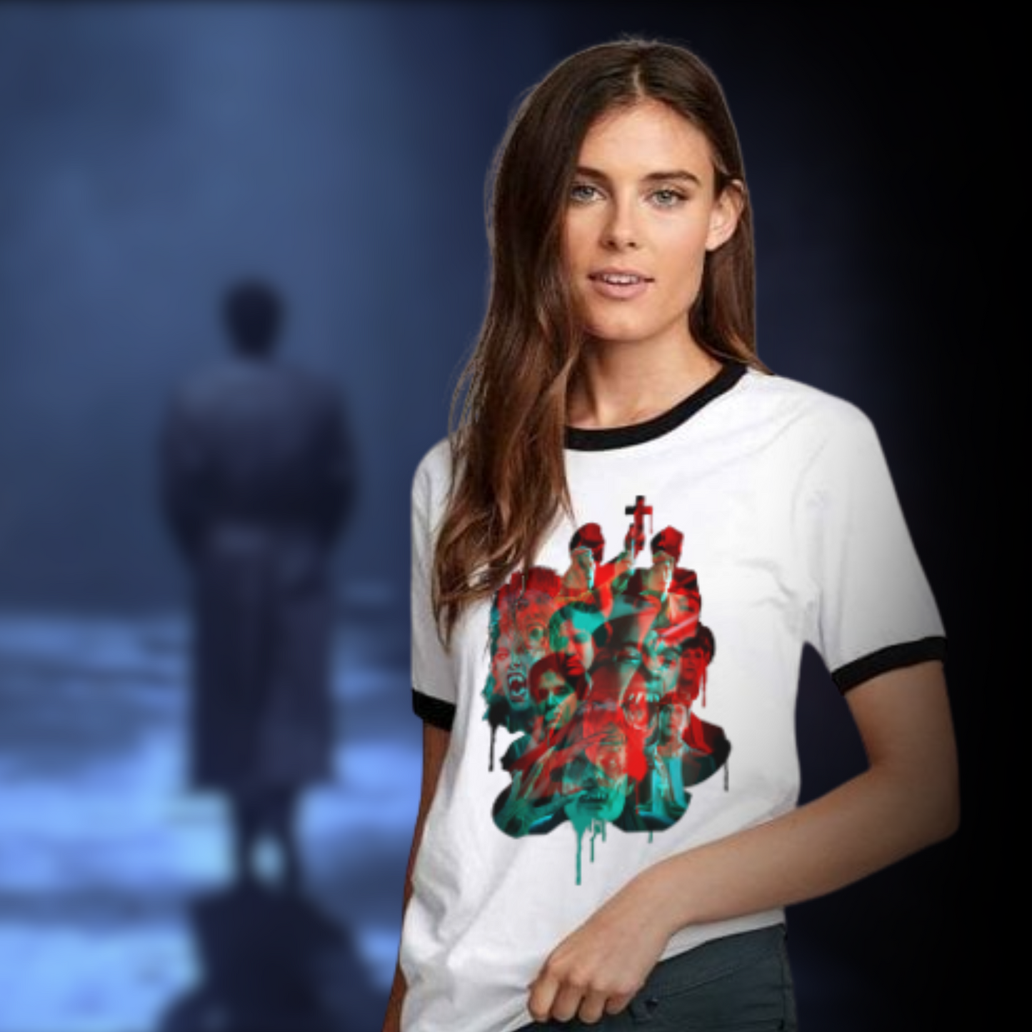 Welcome to Fright Night Ringer Tee | Glitch Horror T-Shirt Inspired by Cult Vampire Classic | 80's Horror tee | Pre-Order for Gathering of the Ghouls