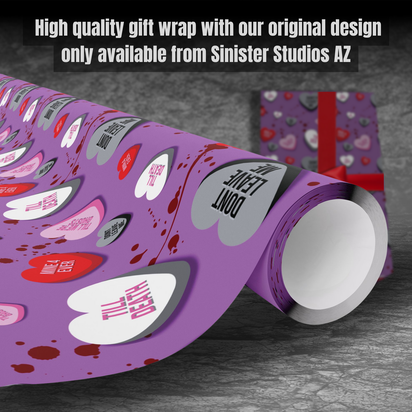 Sinister Candy Hearts Gift Wrap | Gothic Valentine Wrapping Paper | Creepy Cute Horror Love Wrap