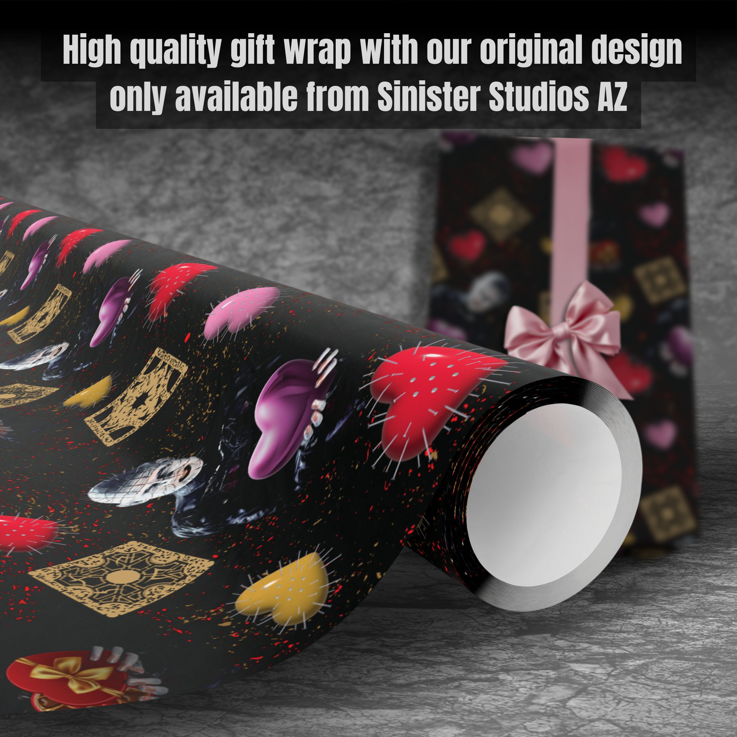 Pinhead Love Gift Wrap | Horror Valentine Wrapping Paper | Hellraiser-Inspired Creepy Cute Gift Wrap