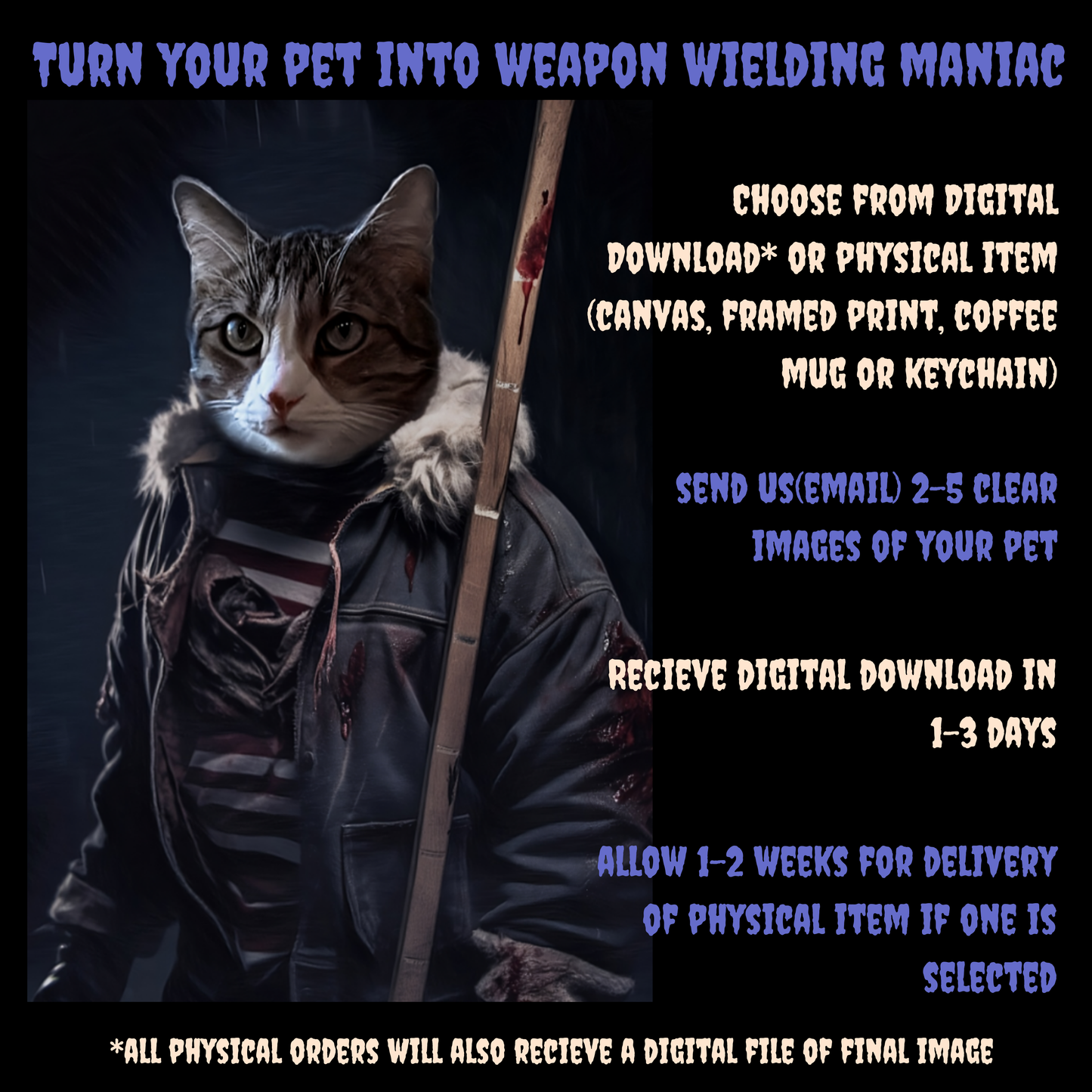 The Maniac Custom Creepy Pet Portrait Personalized Horror Pet portrait digital download creepy pet portrait gift for her
