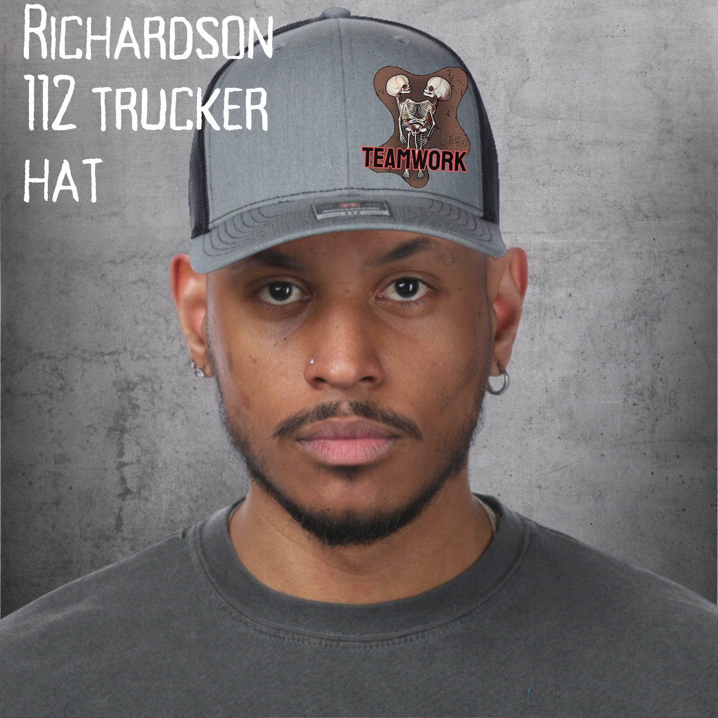 Teamwork Trucker hat horror snapback hat for her punk ballcap for him horror fan gift skeleton macabre trucker hat