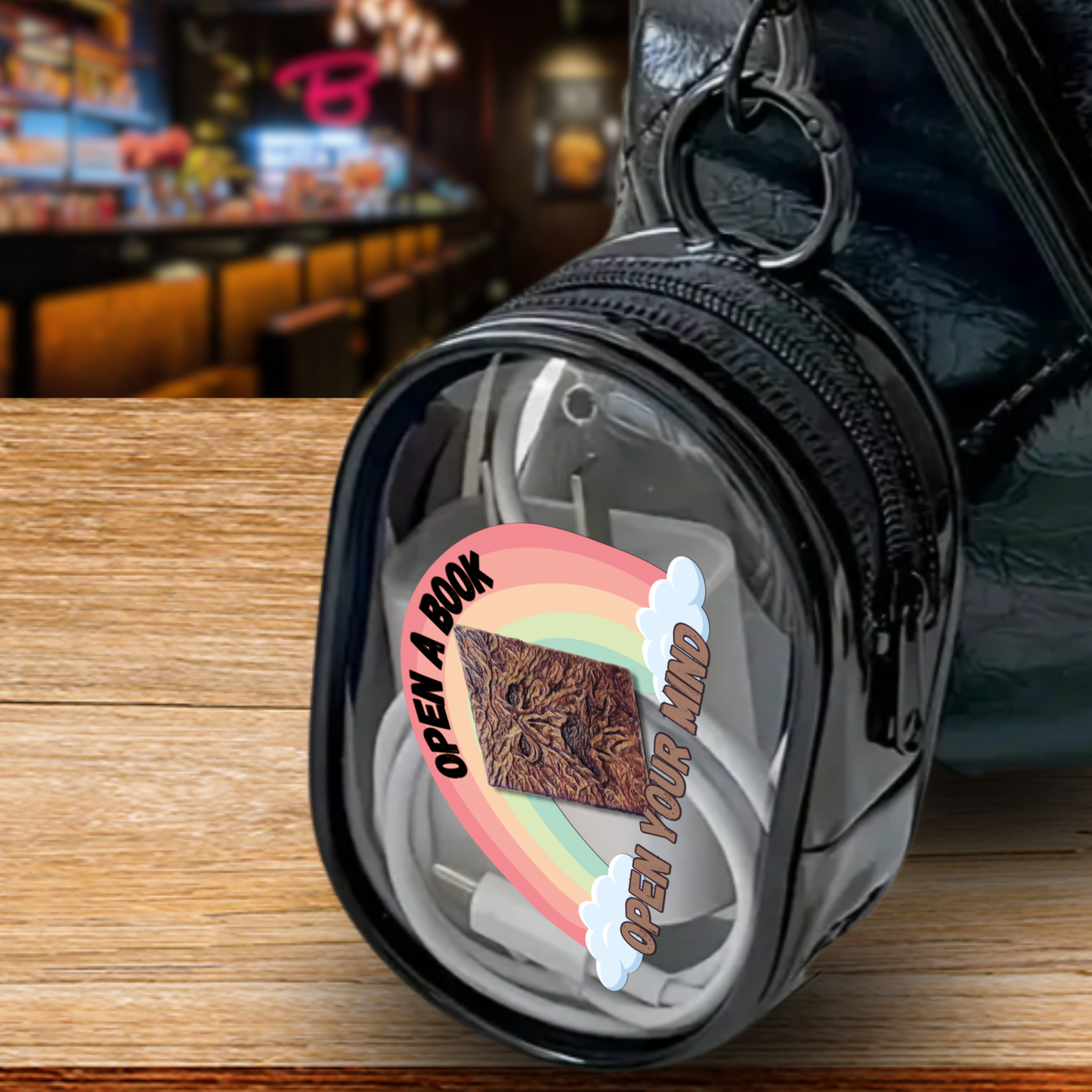 Open a Book Mini Stash Case – Clear Zip Pouch with Necronomicon Design, Compact Storage for Small Essentials, Earbuds, Coins & More