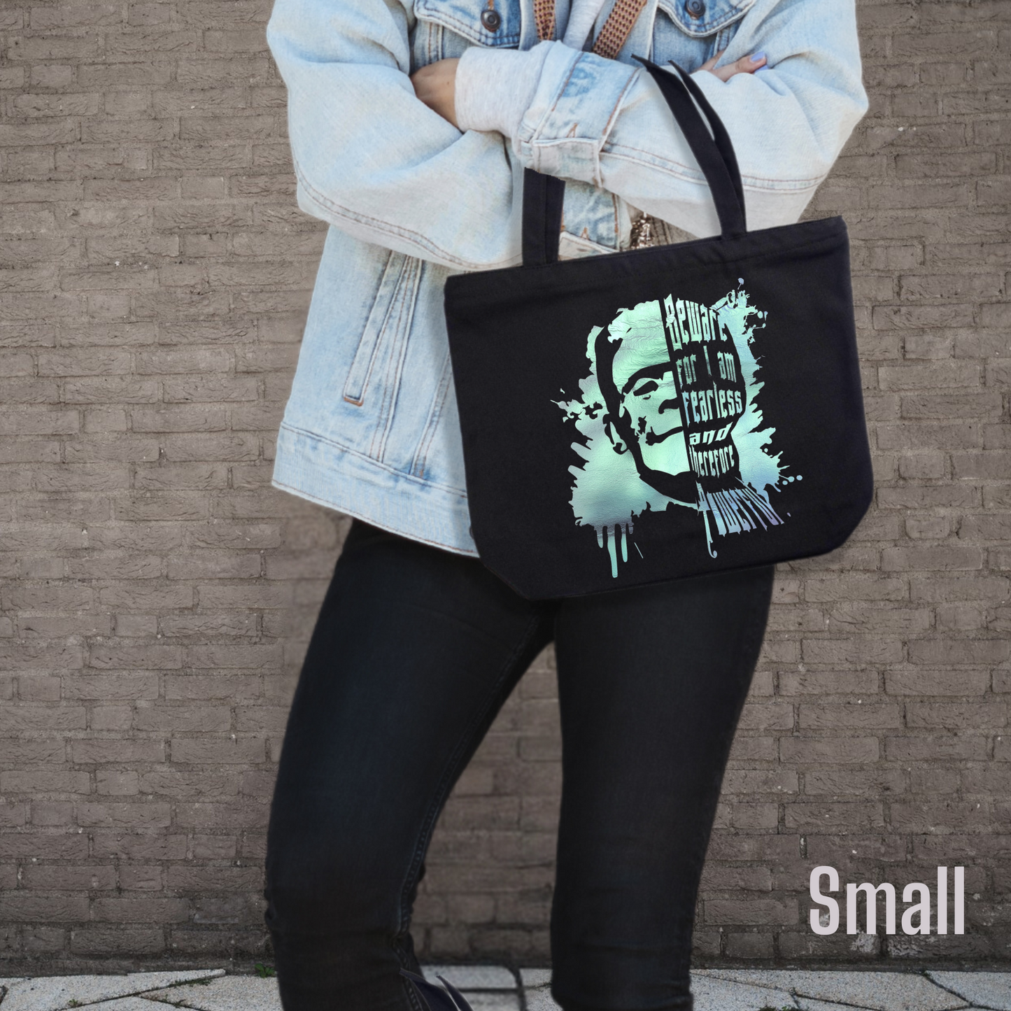 Fearless Frank Zipper Tote | Frankenstein Gothic Bag | Horror Quote Canvas Tote with Zipper