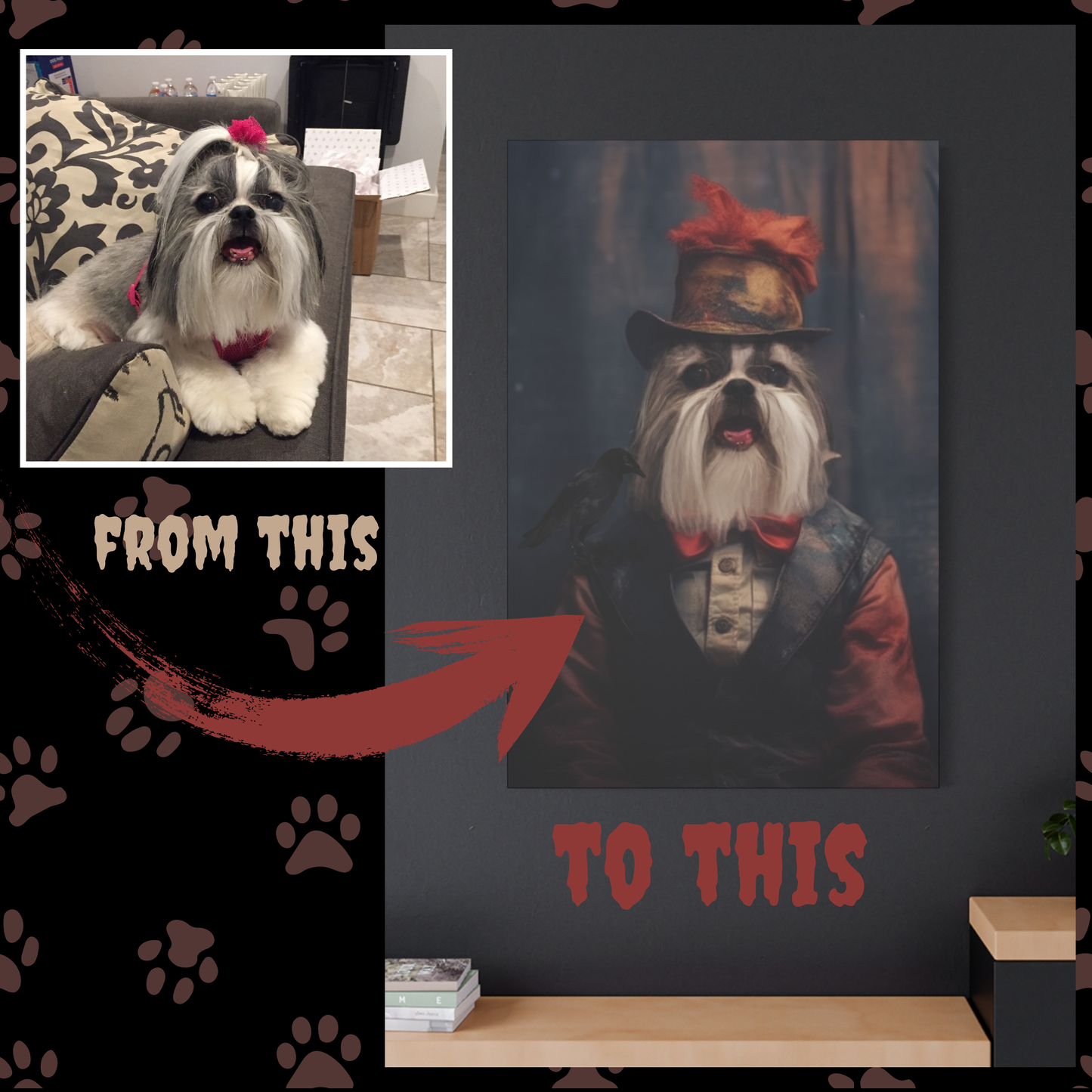 The Crow Performer Custom Creepy Pet Portrait Personalized Horror Pet portrait digital download creepy circus pet portrait gift for her