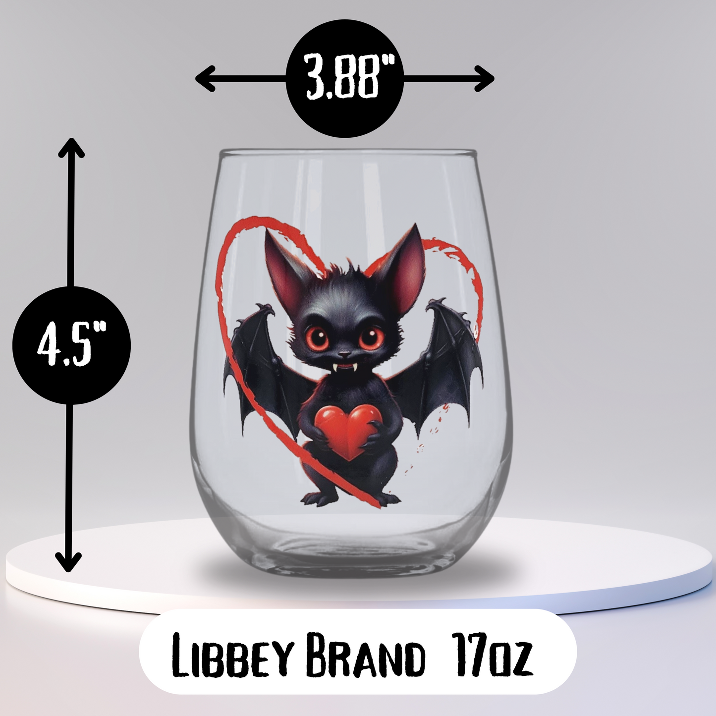Love Bites Stemless Wine Glass 17oz wine glass Spooky Gift for Couples vampire bat drinking glass set Halloween Weddings Housewarmings gothic bat valentine gift Gothic Home Decor punk zombie drinkware Gothic drinkware