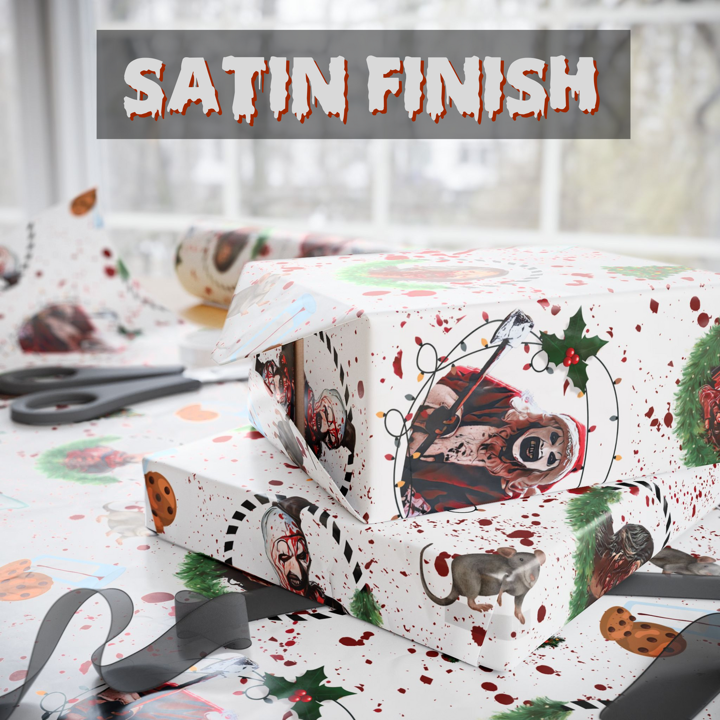 Art & Victoria Christmas Gift Wrap Terrifier gift Horror gift wrap creepy gothic gift wrap scary birthday gift wrap Art the clown gift gothic christmas Terrifier wrapping paper