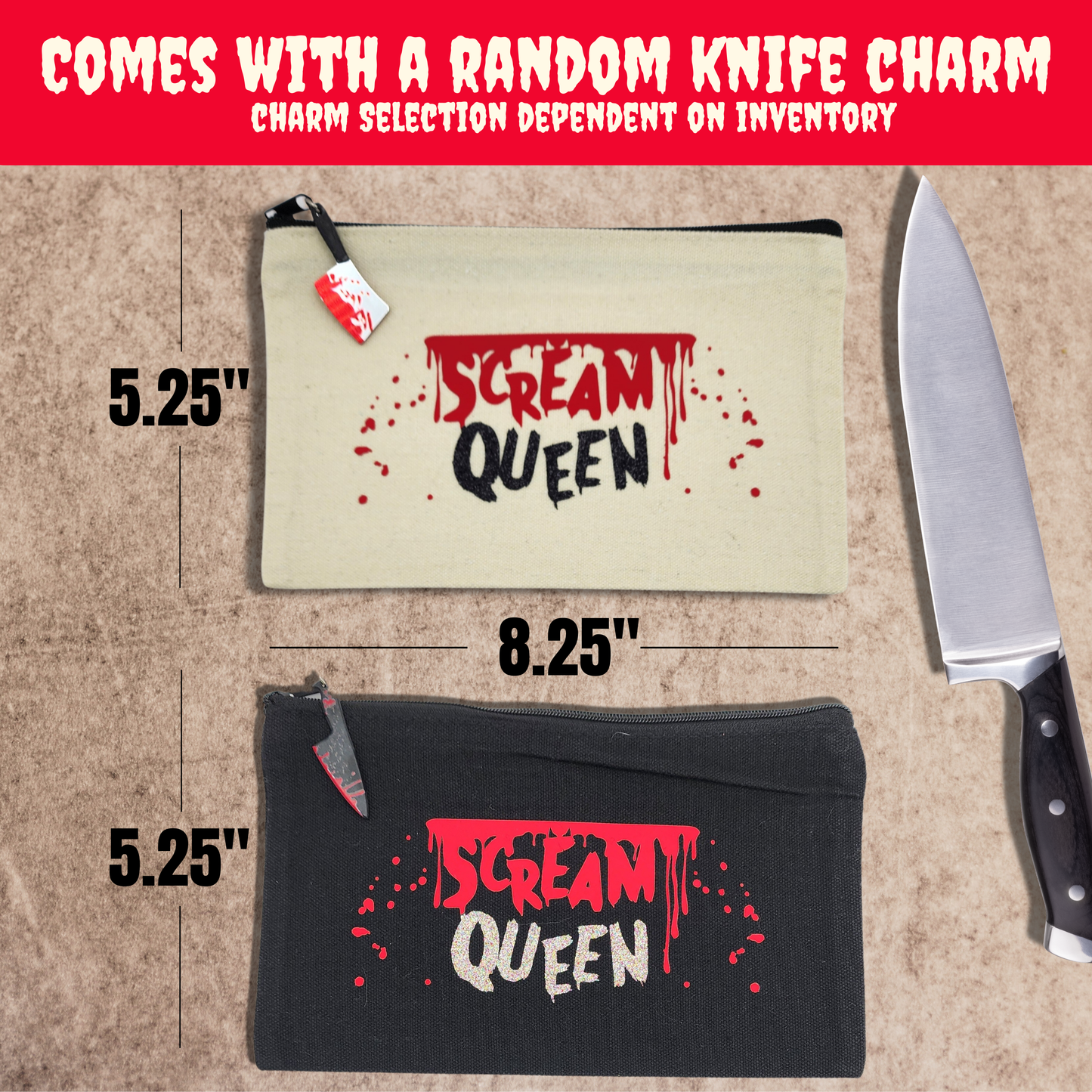 Scream Queen Zippered Pouch | Horror Makeup Bag | Gothic Travel Case for Toiletries & Essentials