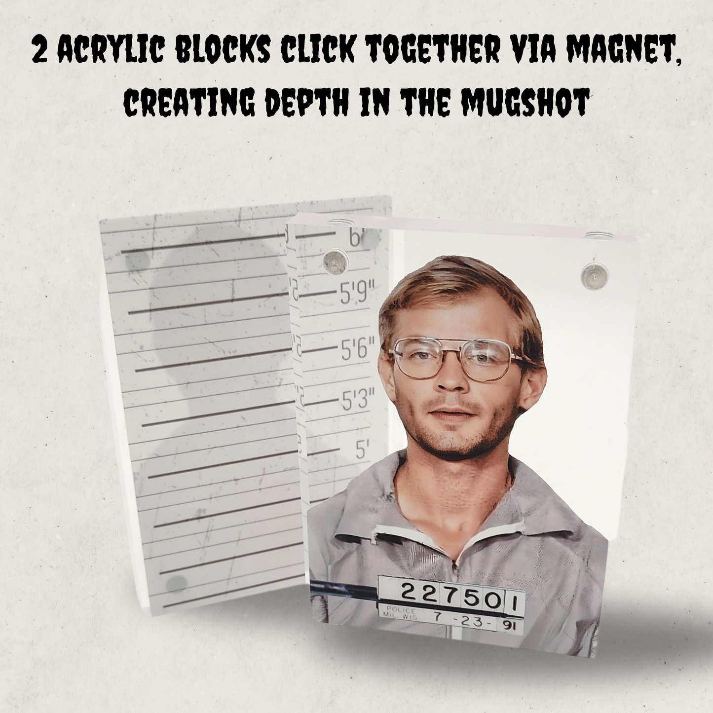 Jeffrey Dahmer Acrylic Mugshot Decor – True Crime Serial Killer Collectible, Dark Aesthetic Desk or Shelf Display for Horror & Crime Enthusiasts