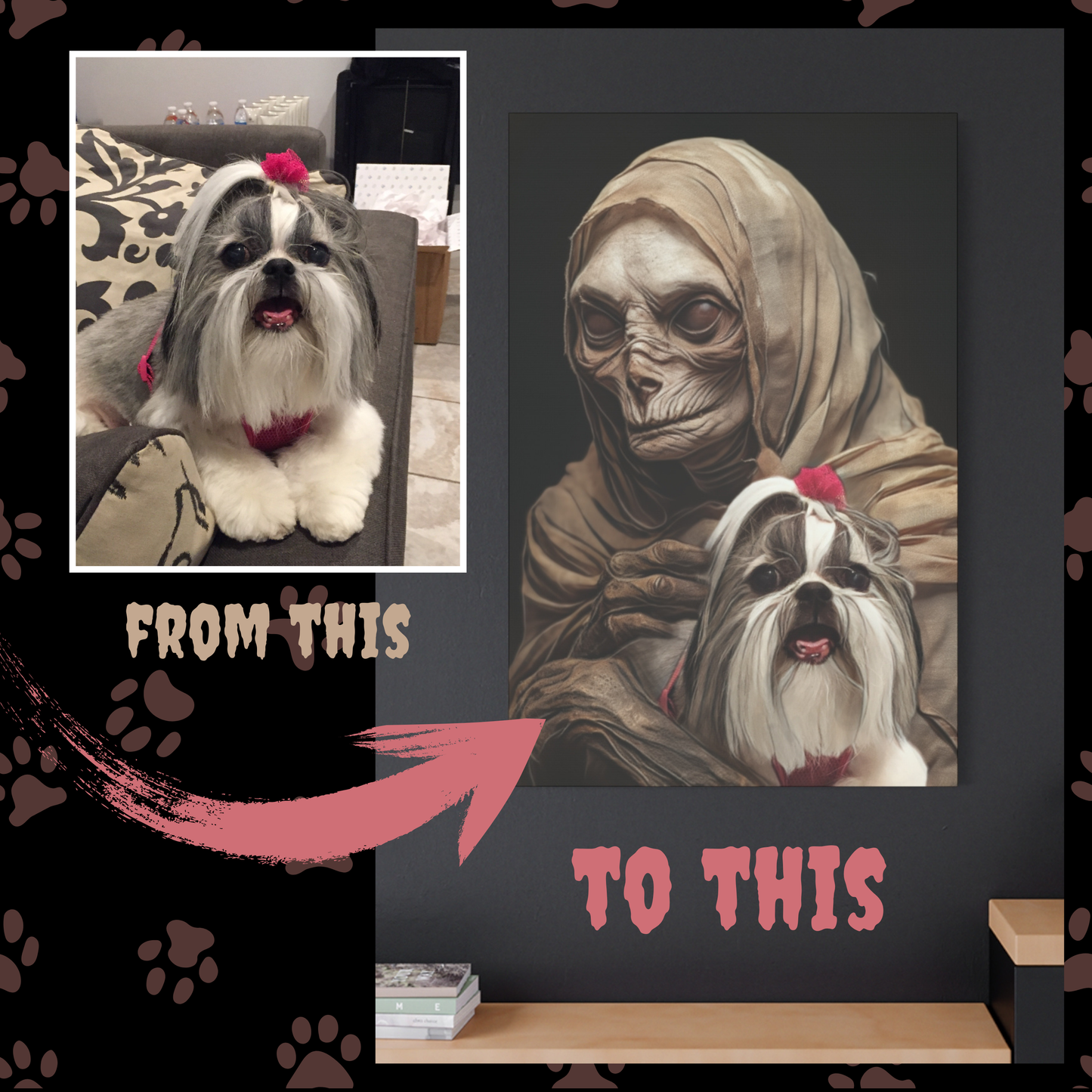 The Mummy Custom Creepy Pet Portrait Personalized Horror Pet portrait digital download creepy pet portrait gift for her