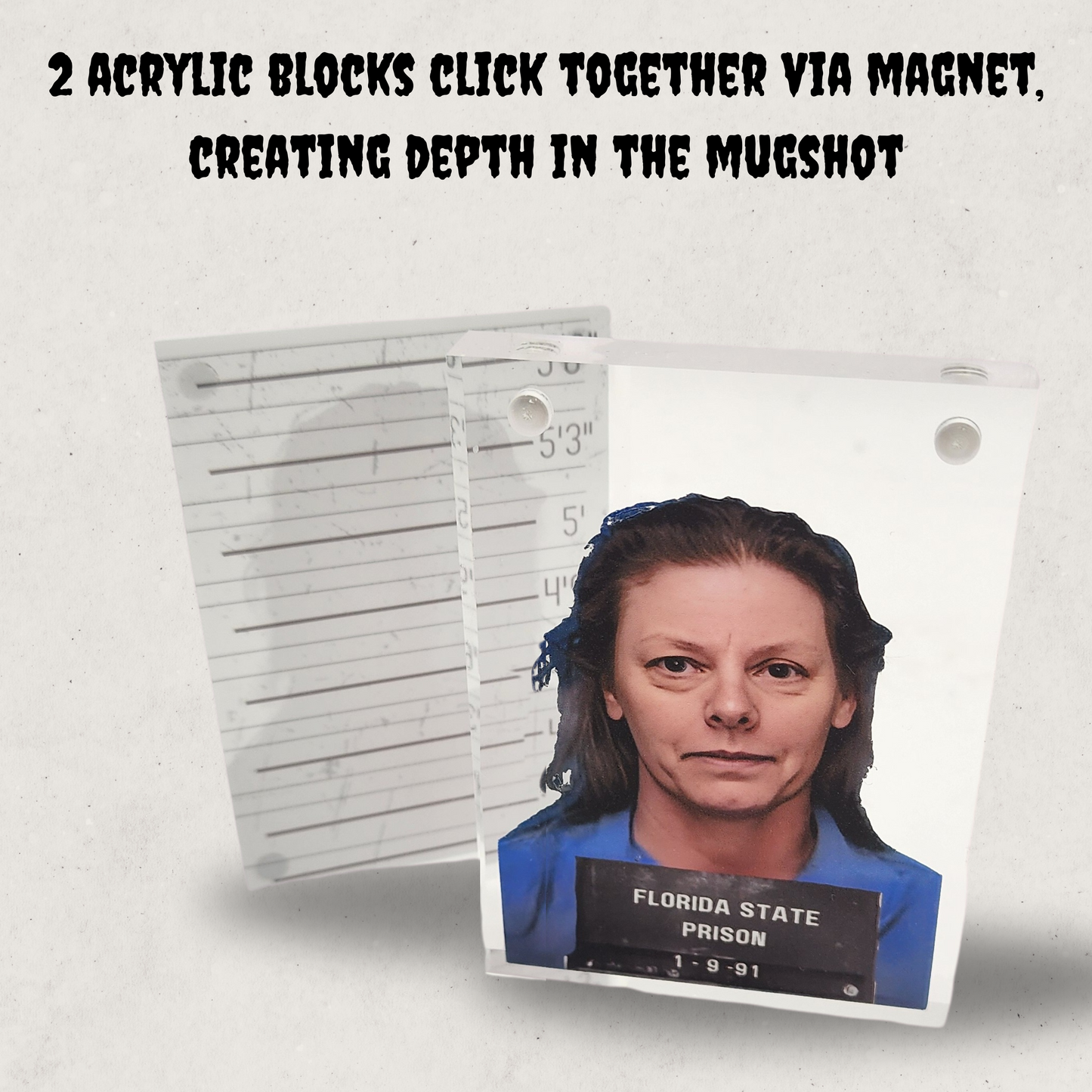 Aileen Wuornos Acrylic Mugshot Decor – True Crime Serial Killer Collectible, Dark Aesthetic Desk or Shelf Display for Horror & Crime Enthusiasts