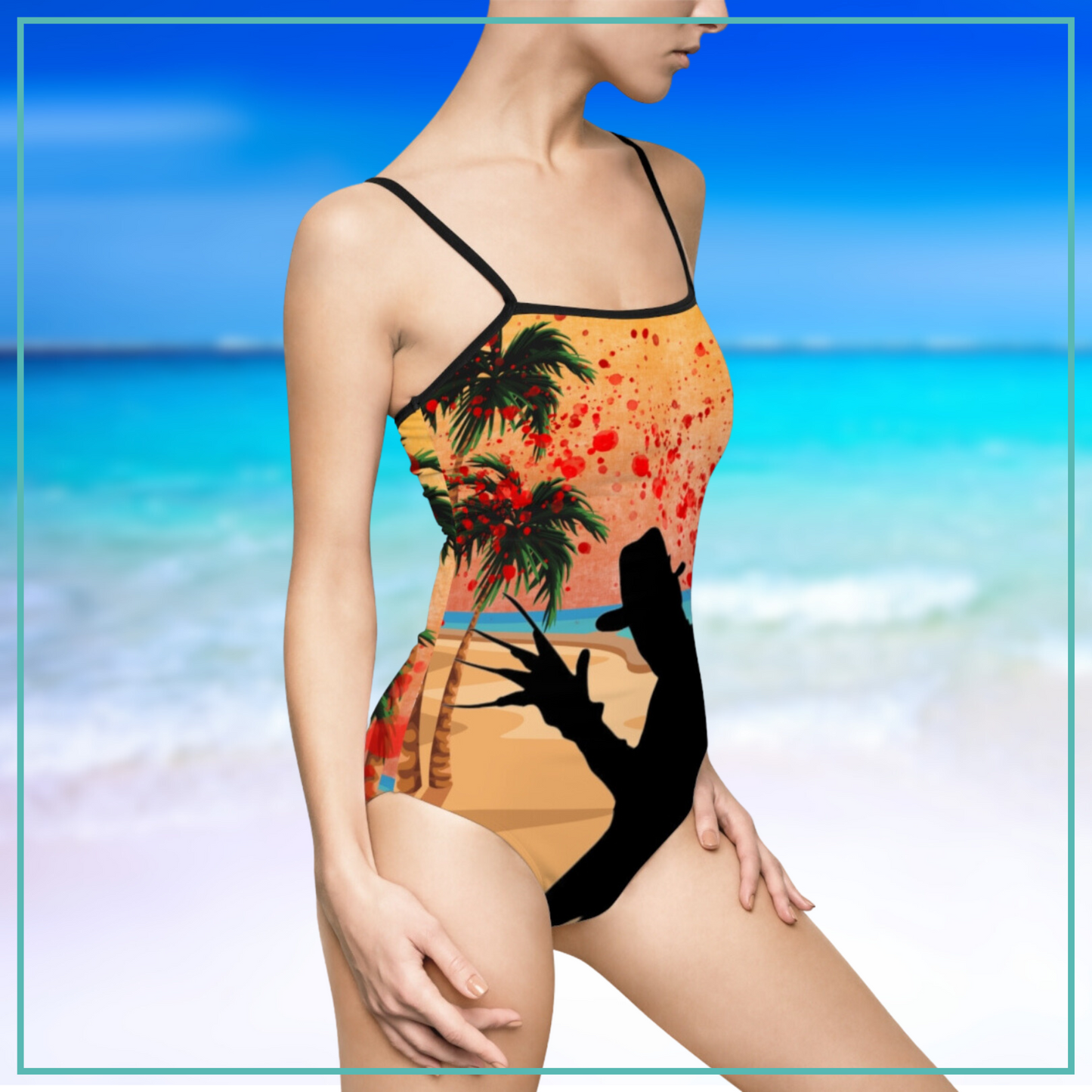 Beachy Freddy strappy one piece women's swimsuit Nightmare on Elm Street inspired movie horror fan swimsuit gift for her Freddy Krueger horror one piece