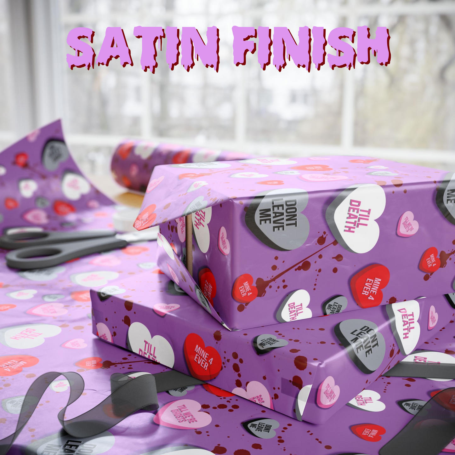 Sinister Candy Hearts Gift Wrap | Gothic Valentine Wrapping Paper | Creepy Cute Horror Love Wrap