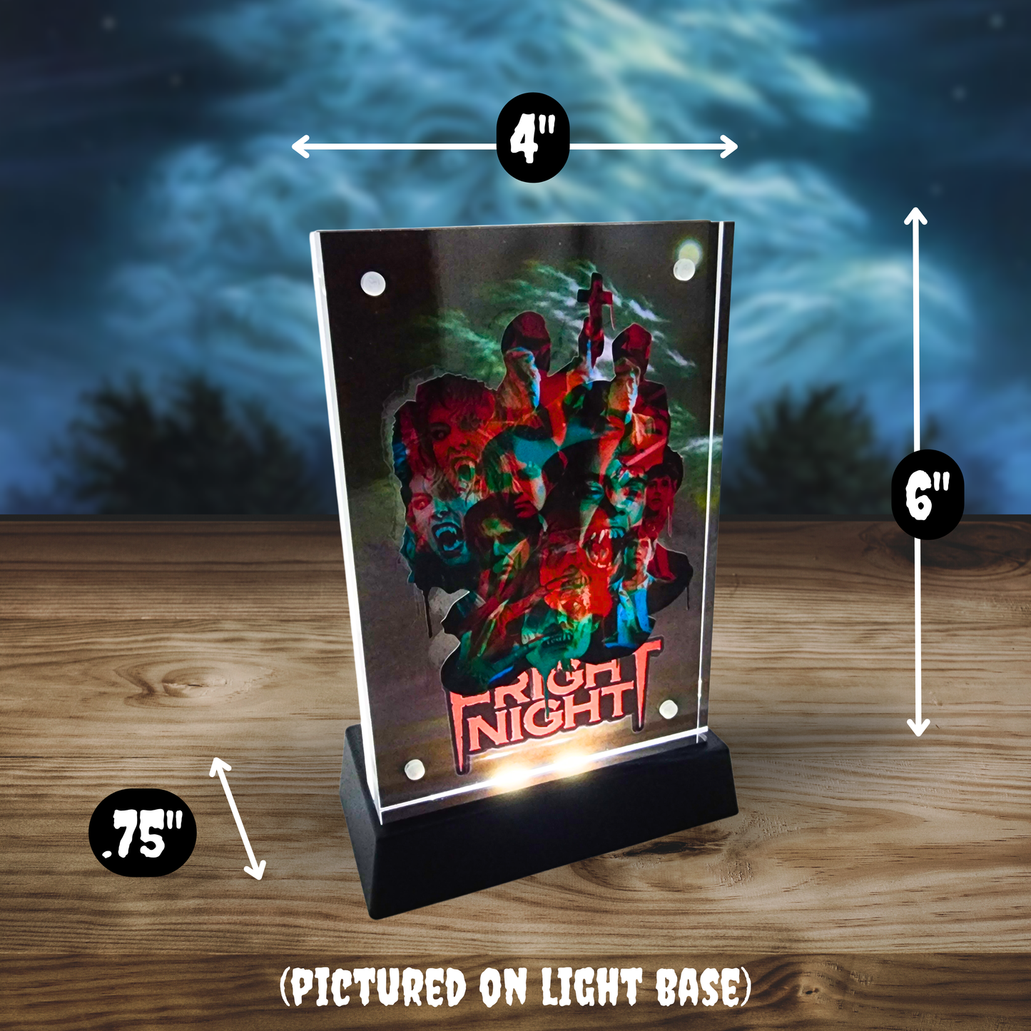 Welcome to Fright Night 3D Effect Acrylic – Layered Horror Collage | Glitch Design Display | Light-Up Autograph Frame by Sinister Studios AZ