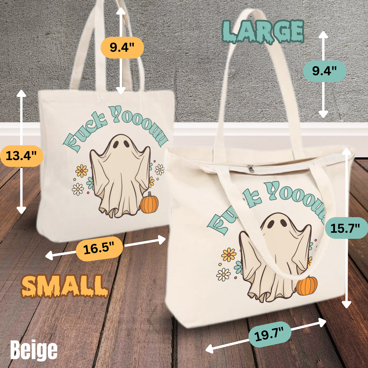 F You Ghost tote bag with zipper closure, halloween tote bag, retro ghost tote bag, gift for horror fan, reusable shopping tote, horror movie tote bag gift for her