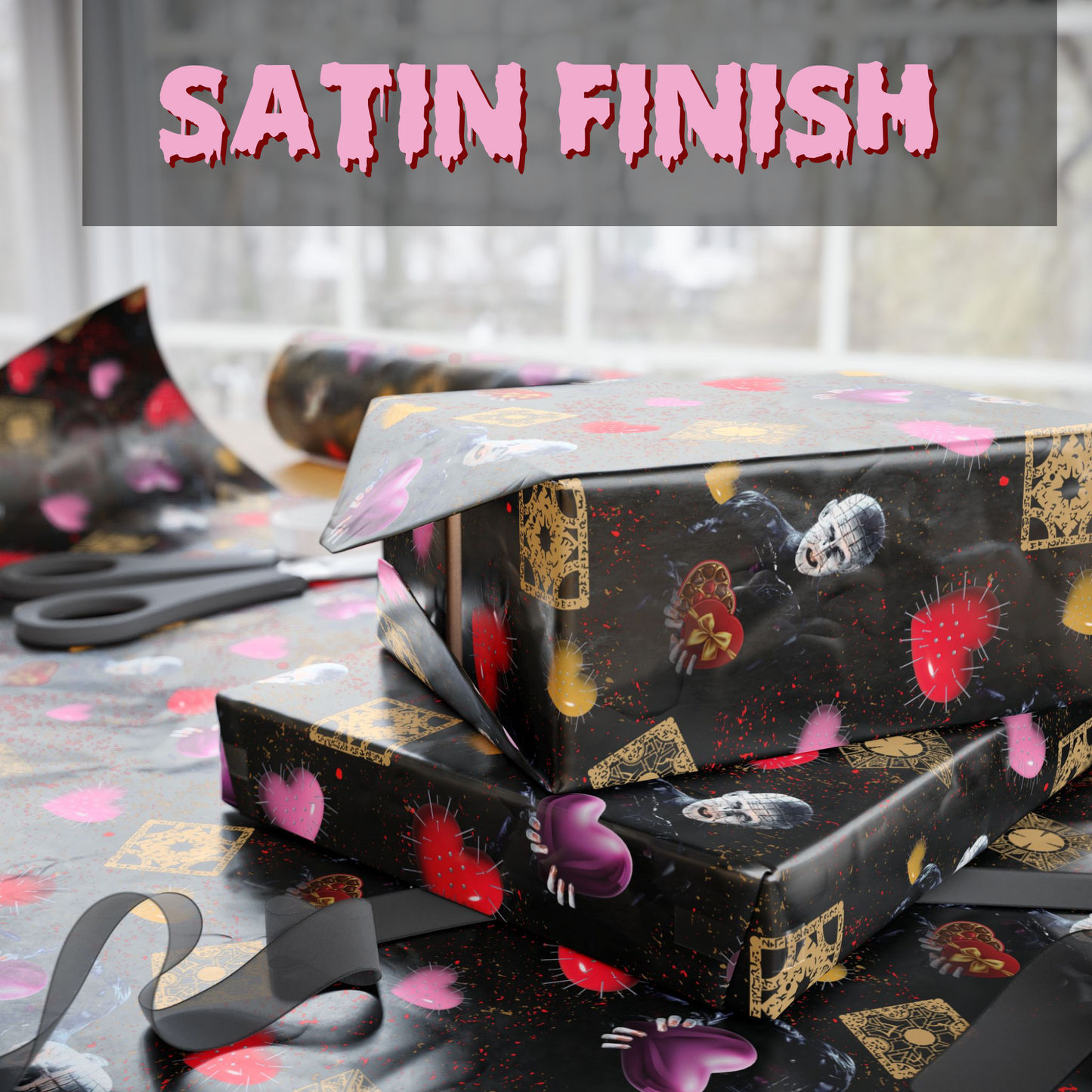 Pinhead Love Gift Wrap | Horror Valentine Wrapping Paper | Hellraiser-Inspired Creepy Cute Gift Wrap