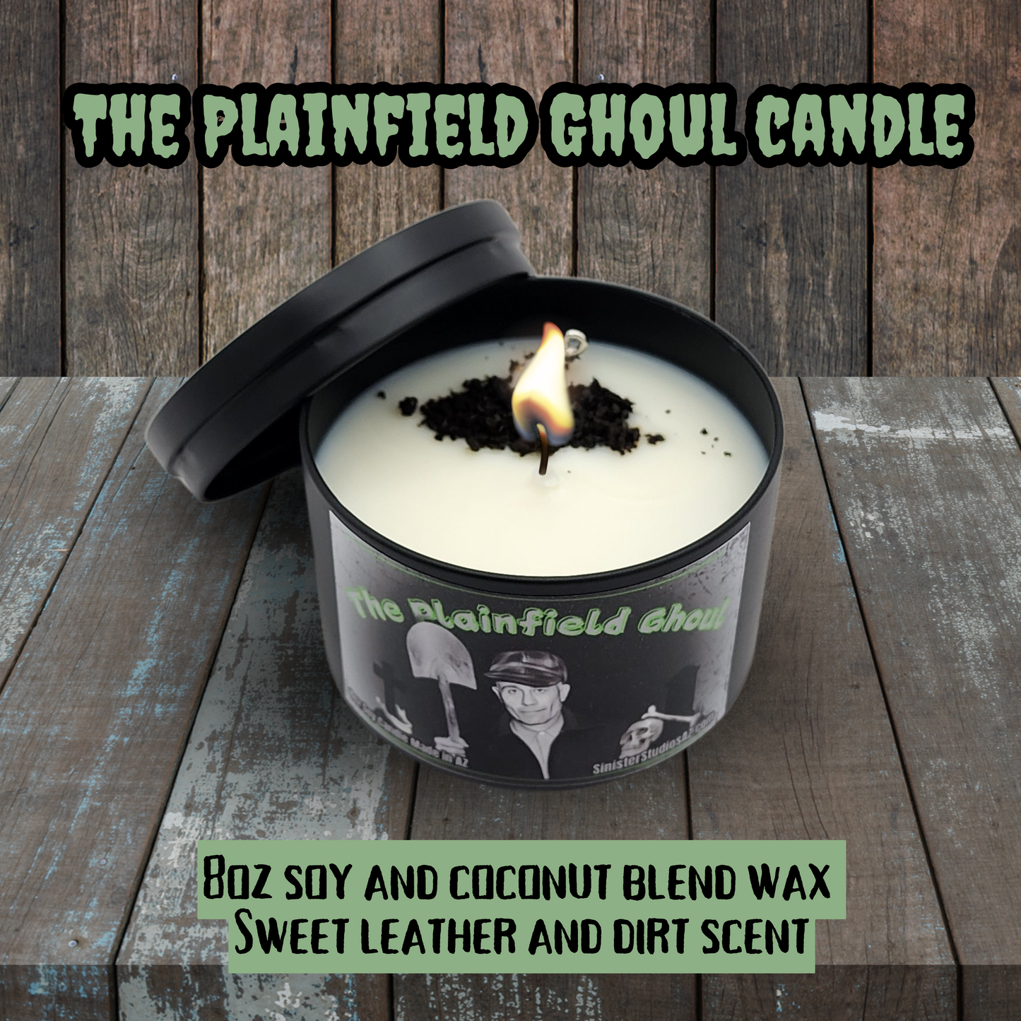 Gein Killer Bundle – Ed Gein-Themed Gift Set with Candle, Mugshot Plaque & Tombstone, True Crime Horror Collectible for Dark Aesthetic Fans