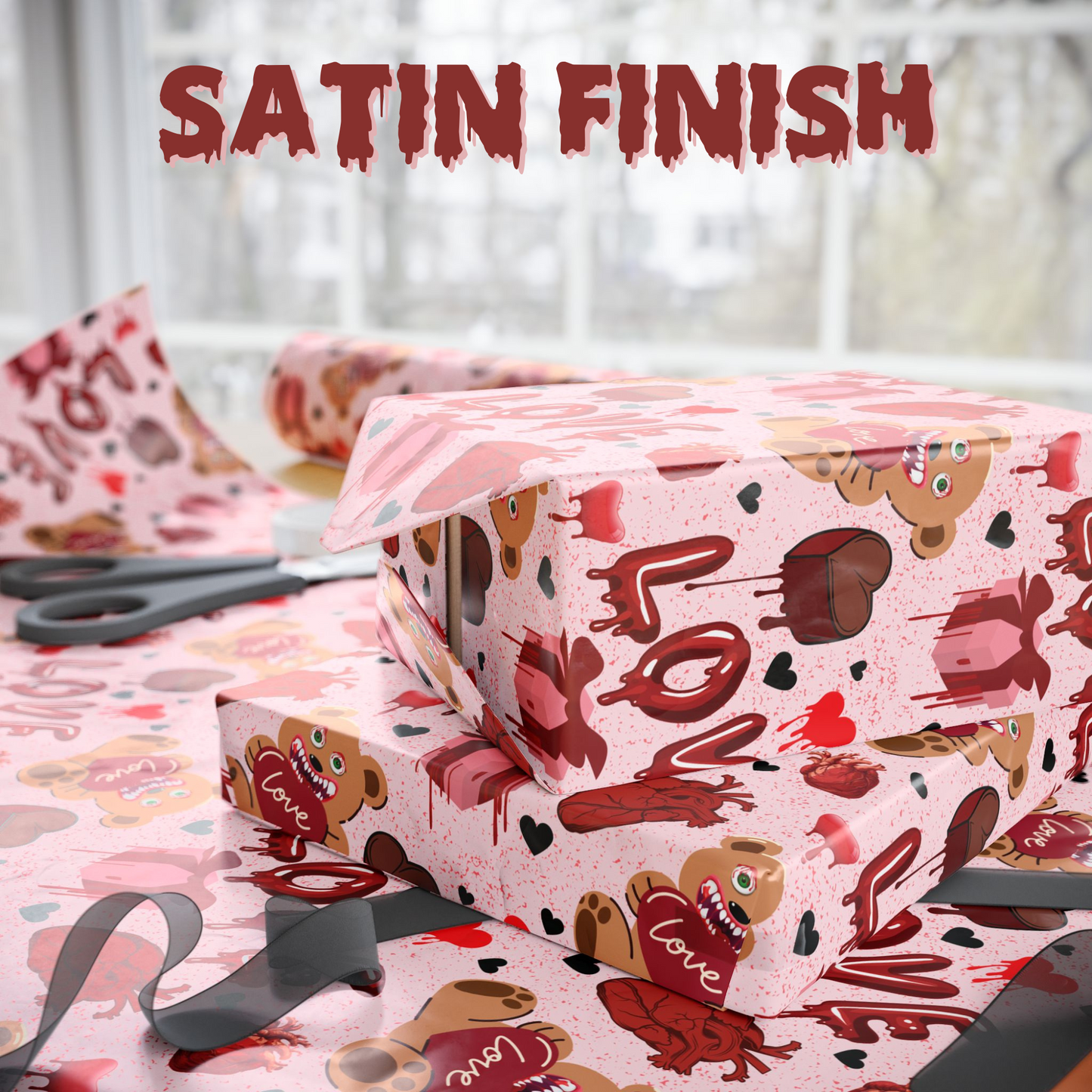 My Bloody Valentine Gift Wrap | Gothic Valentine Wrapping Paper | Creepy Cute Horror Love Wrap