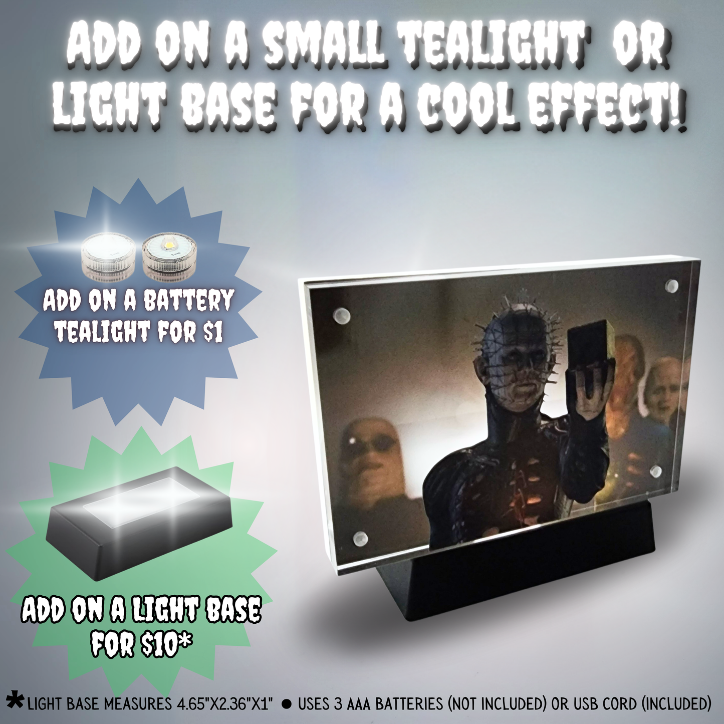 We’ll Tear Your Soul Apart 3D Effect Acrylic | Pinhead & Cenobites Horror Display | Hellraiser Art | Optional Light Base or Tealight