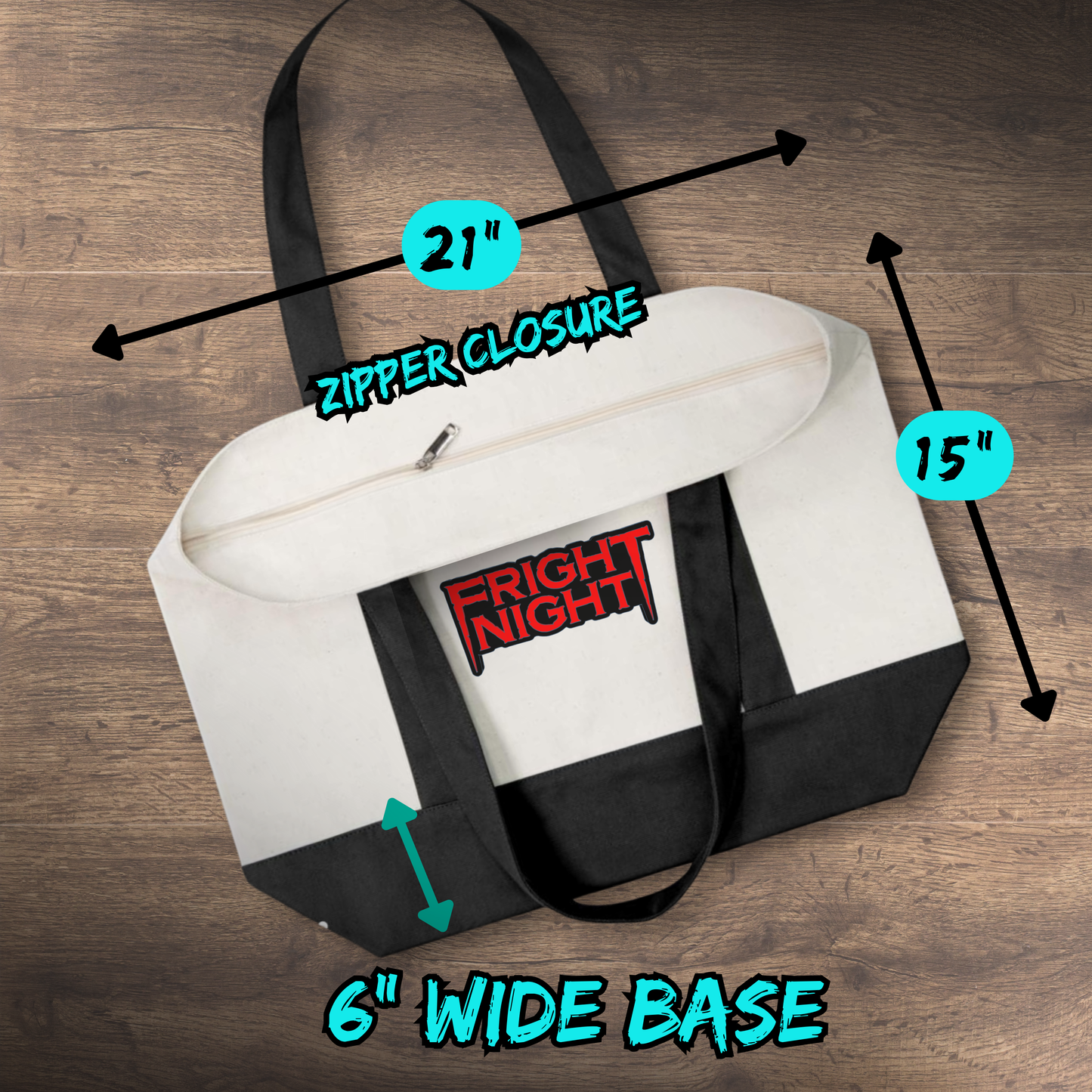 Welcome to Fright Night Canvas Tote Bag with Pocket – Horror Convention Carryall, Glitch Effect Design, Durable Zippered Tote