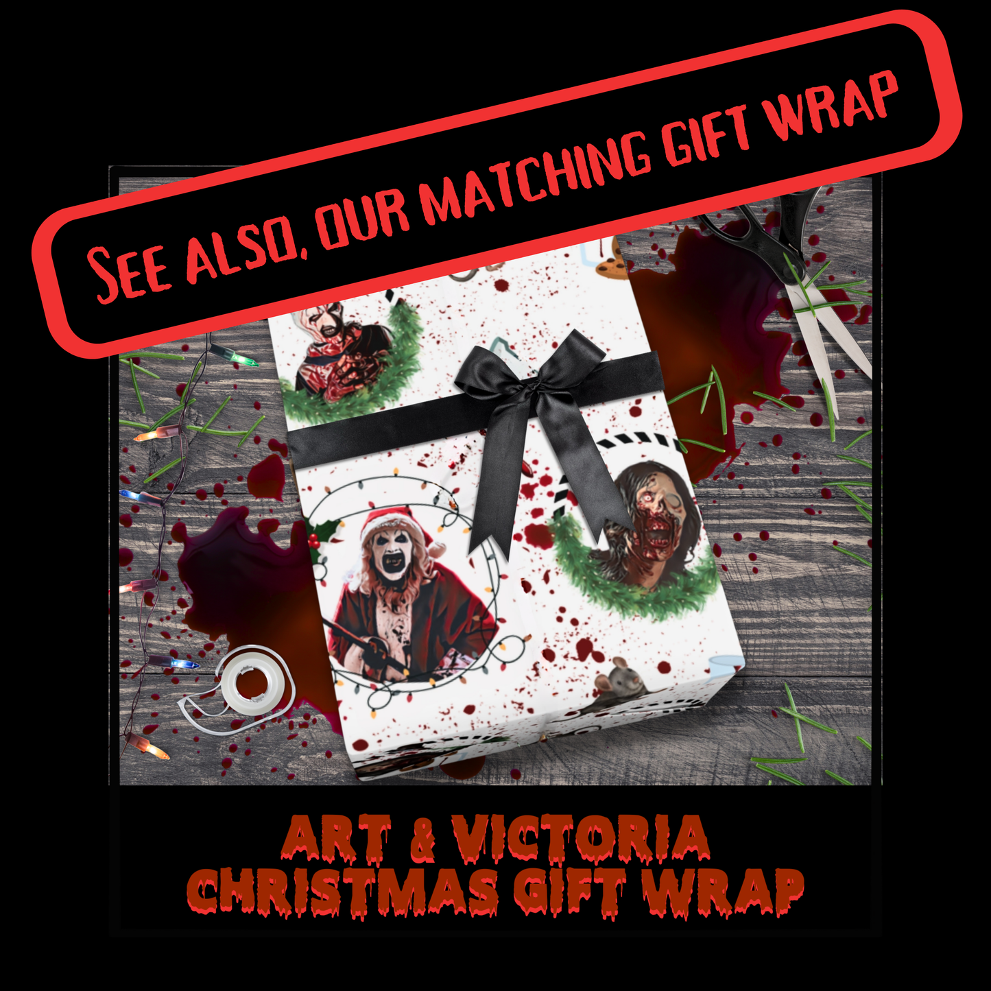 Art & Victoria Christmas Gift Tags Terrifier gift Horror gifttags creepy gothic gift scary birthday gift Art the clown gift gothic christmas Terrifier wrapping paper accessory