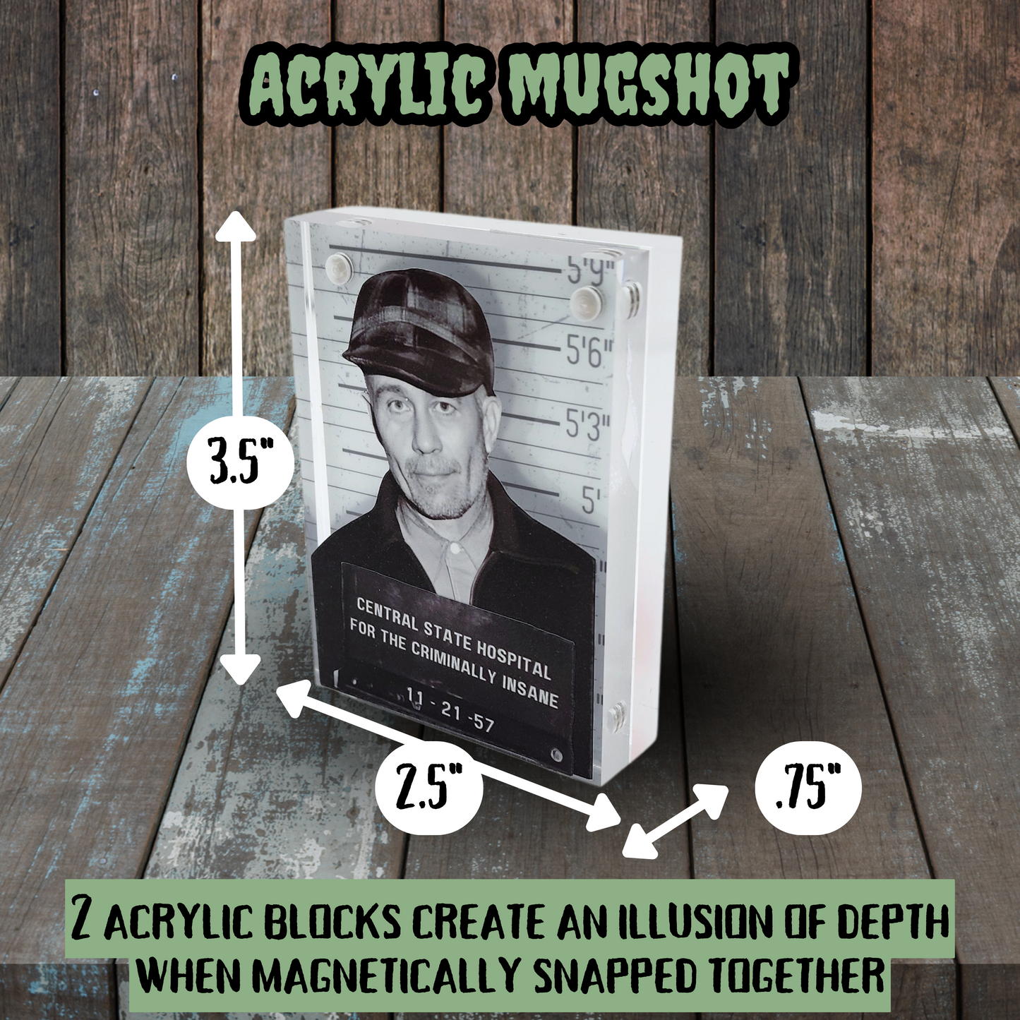 Gein Killer Bundle – Ed Gein-Themed Gift Set with Candle, Mugshot Plaque & Tombstone, True Crime Horror Collectible for Dark Aesthetic Fans
