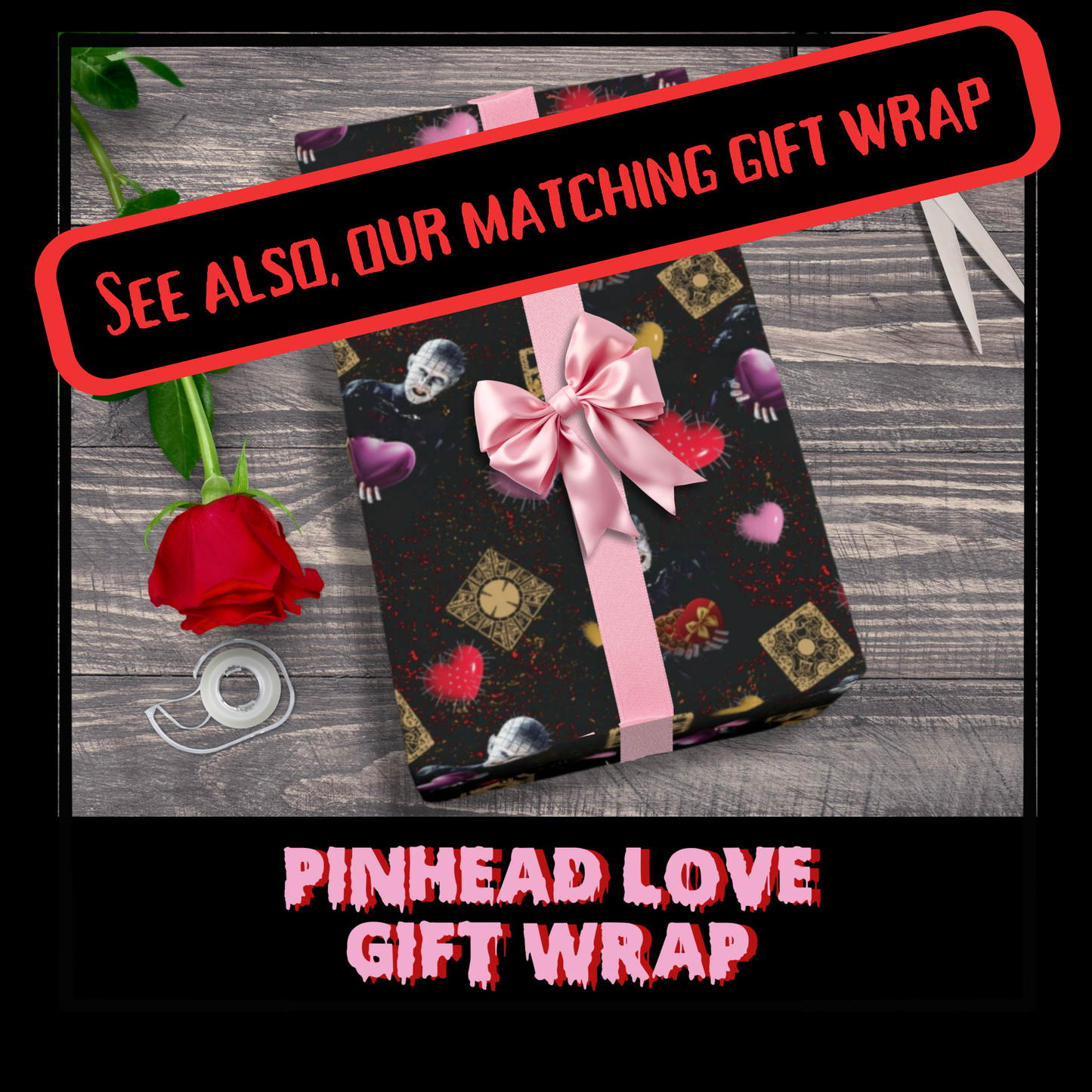 Pinhead Love Gift Tags Valentines gift Anniversary hellraiser gift tags horror love hearts gift wrap tags punk valentines gift