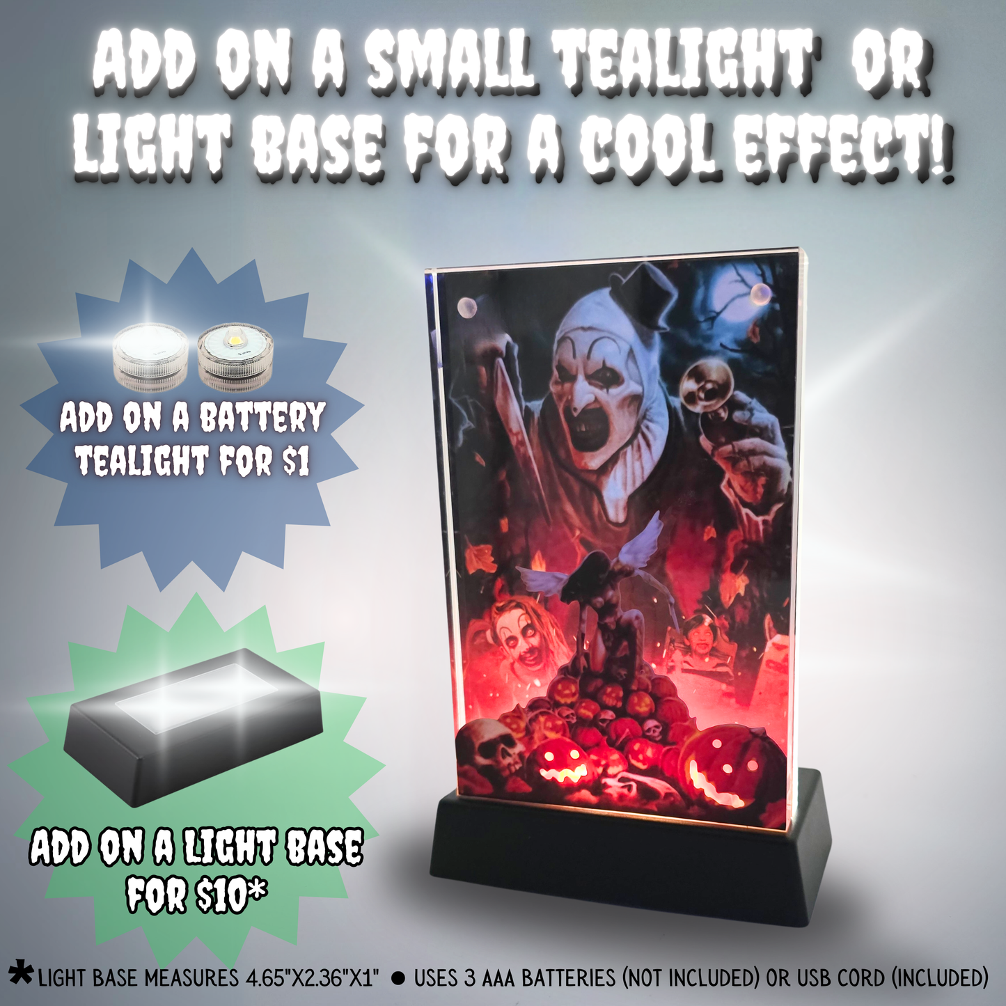 Terrifier 2 Art the Clown 3D Effect Acrylic Horror Decor, Slasher Movie Layered Acrylic Display with Optional Light Base